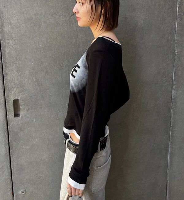 「スプレーロゴレイヤードシアートップス」|Tシャツ・カットソー|