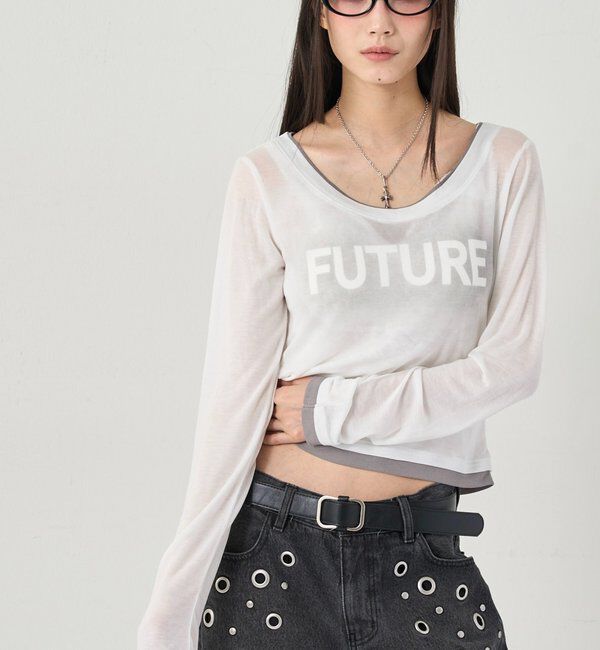  「スプレーロゴレイヤードシアートップス」|Tシャツ・カットソー|