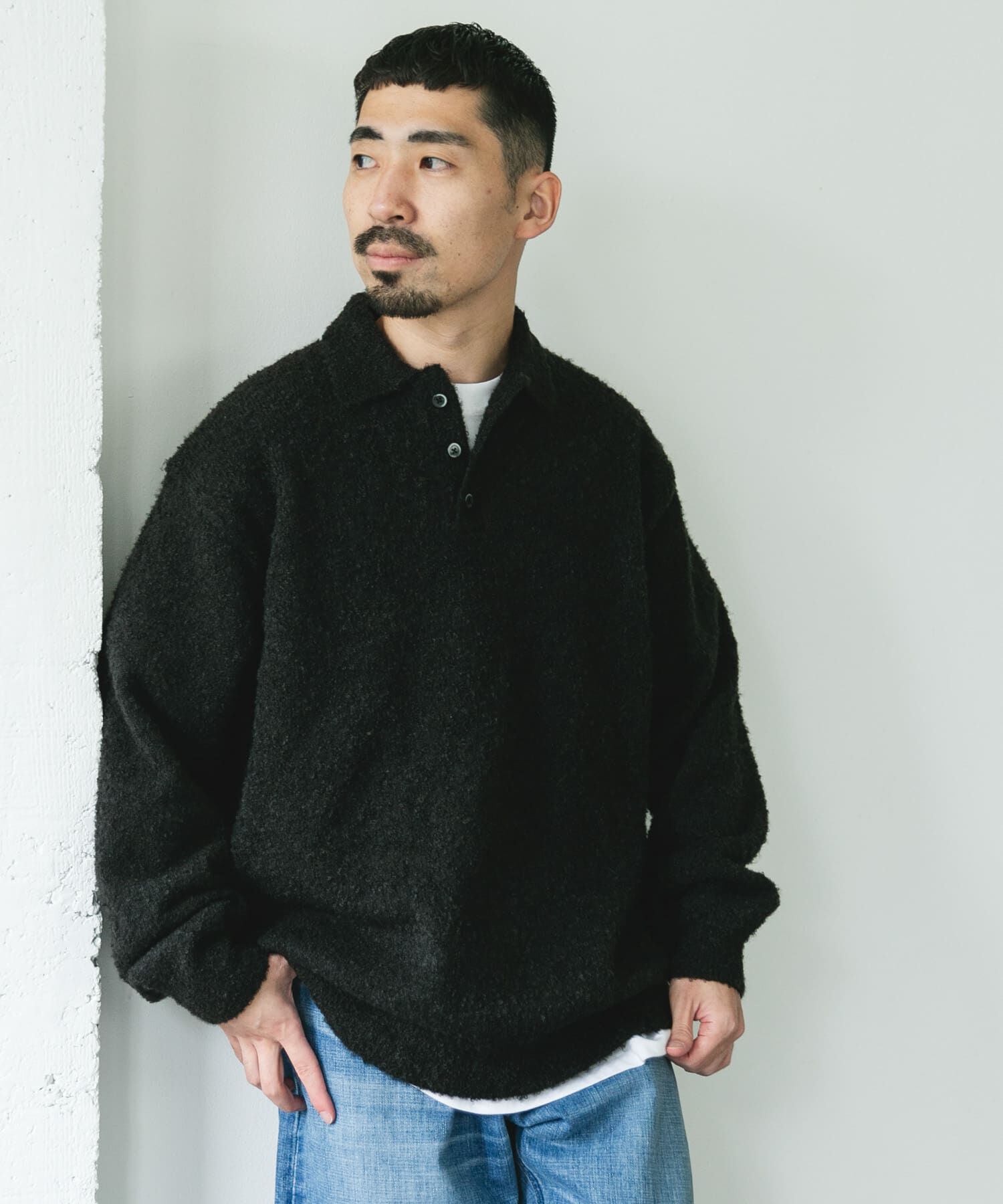 URBAN RESEARCH DOORS「ブークレ ニットポロシャツ」|ニット・セーター|ブラック