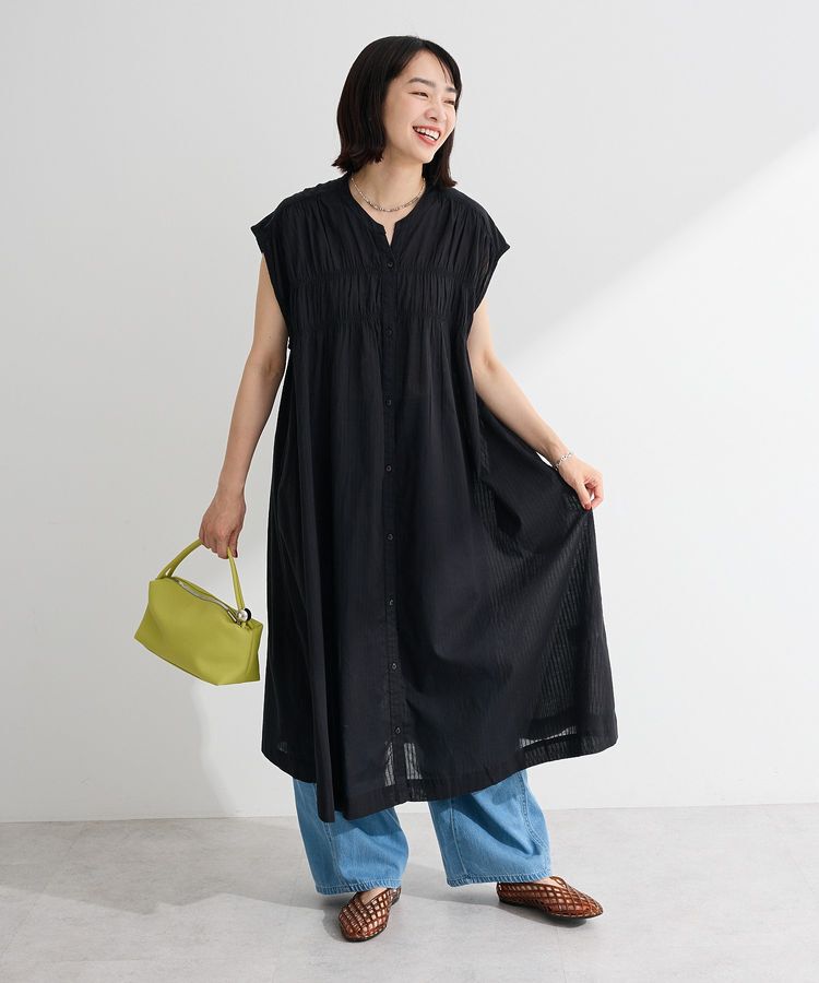 Green Parks「フレンチスリーブシャーリングワンピース」|ワンピース|Black