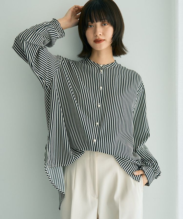 YECCA VECCA「2way裾アレンジパール釦ブラウス」|シャツ・ブラウス|Stripe