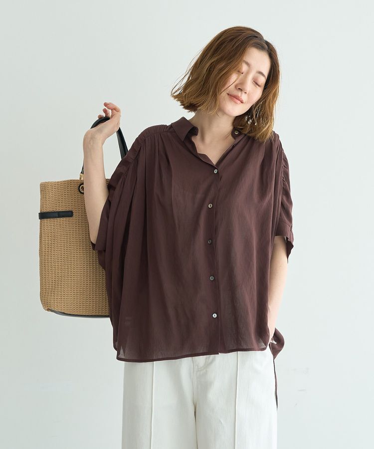 YECCA VECCA「<<ドライタッチ>>シアーバックギャザーシャツ」|シャツ・ブラウス|