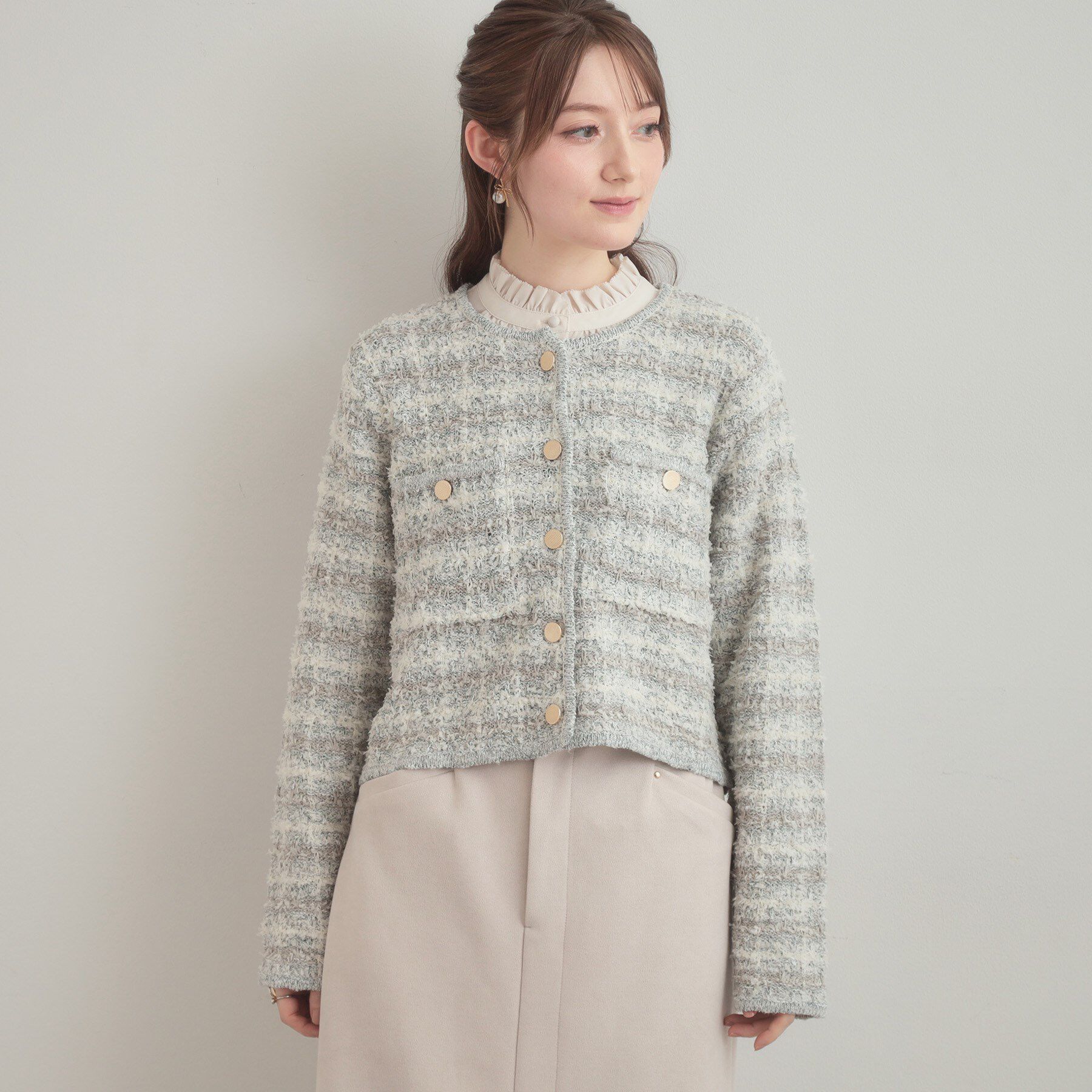 Couture broach「ツイード編みカーディガン」|カーディガン|