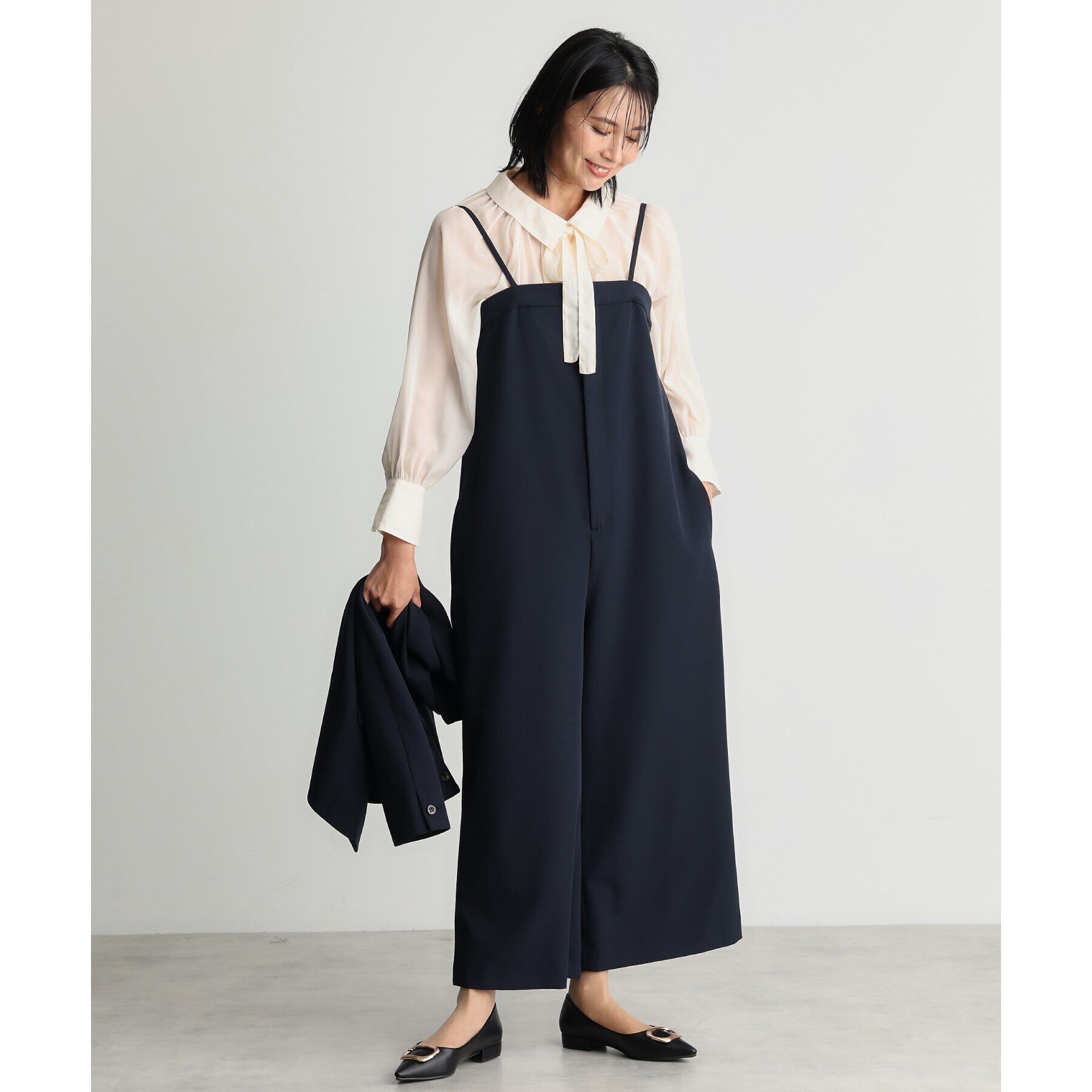 THE SHOP TK「【汚れ防止/シワになりにくい/セレモニー/通勤】ダブルクロスサロペット/洗える/サスティナブル」|オールインワン|