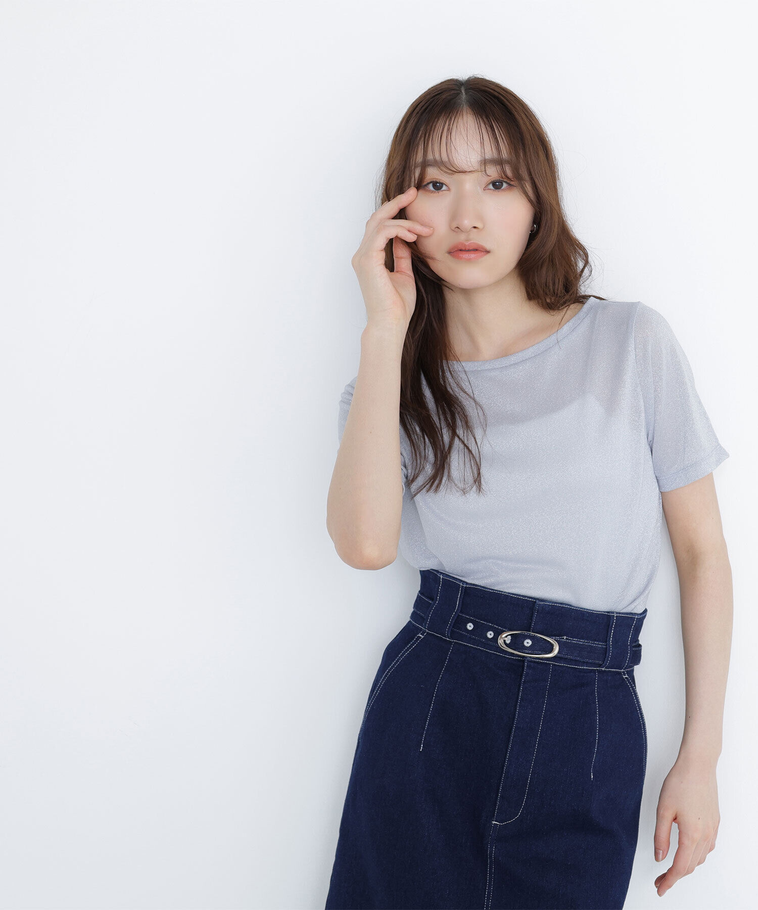  「ラメボートネックカットソー」|Tシャツ・カットソー|グレー