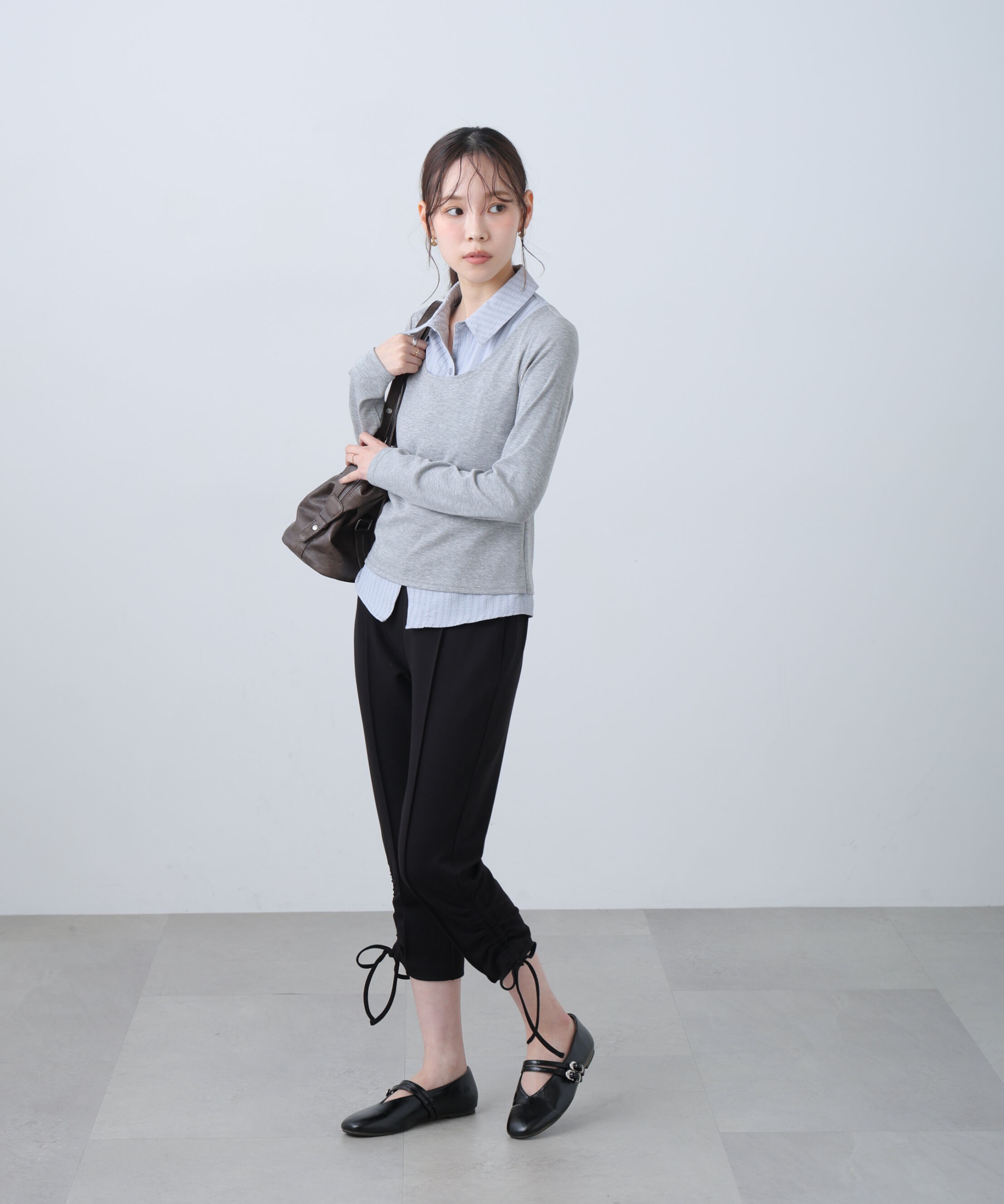  「シャツフェイクレイヤード深Uネックカットソー」|Tシャツ・カットソー|