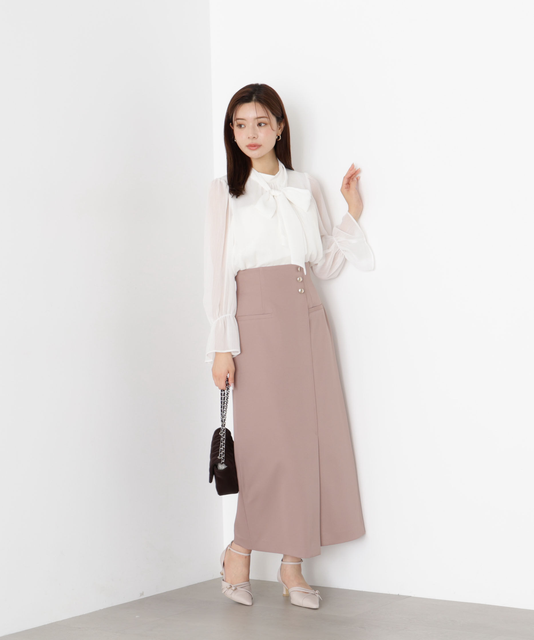 PROPORTION BODY DRESSING「アシメ釦ナロースカート 25AW」|スカート|ベージュ