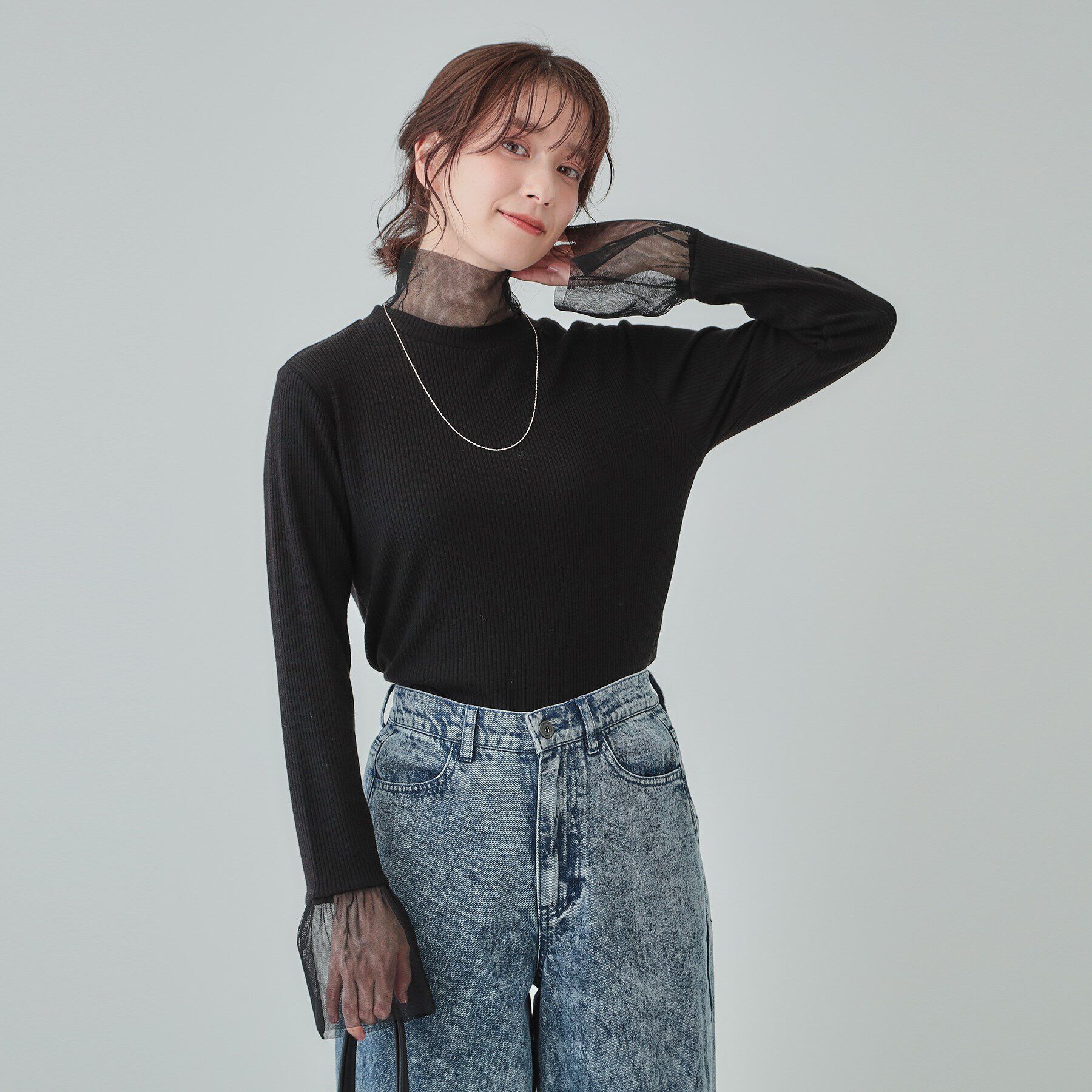 SHOO･LA･RUE「【S-LL】チュール切替リブインナートップス」|Tシャツ・カットソー|