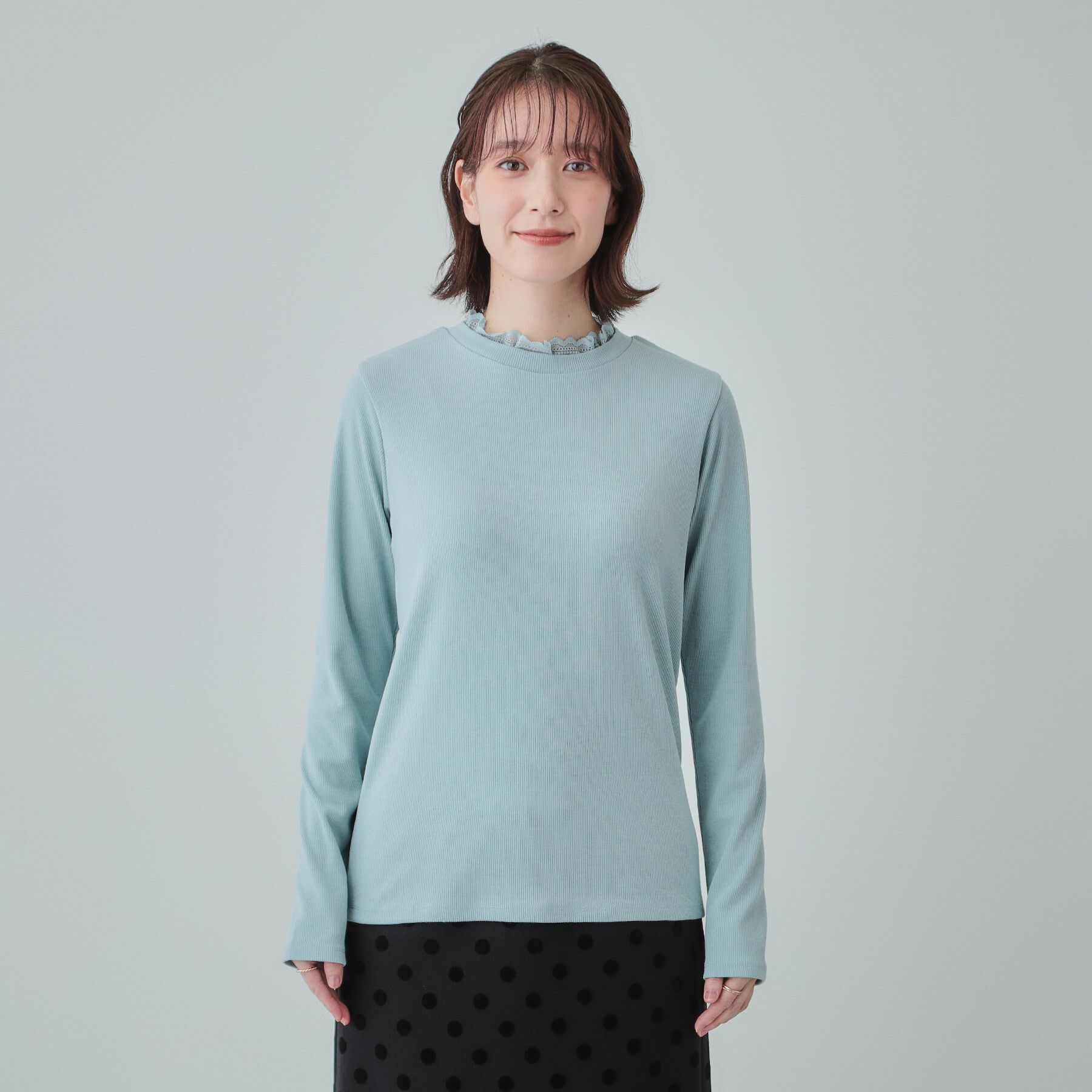 SHOO･LA･RUE「【S-LL】衿レースハイネックリブトップス」|Tシャツ・カットソー|