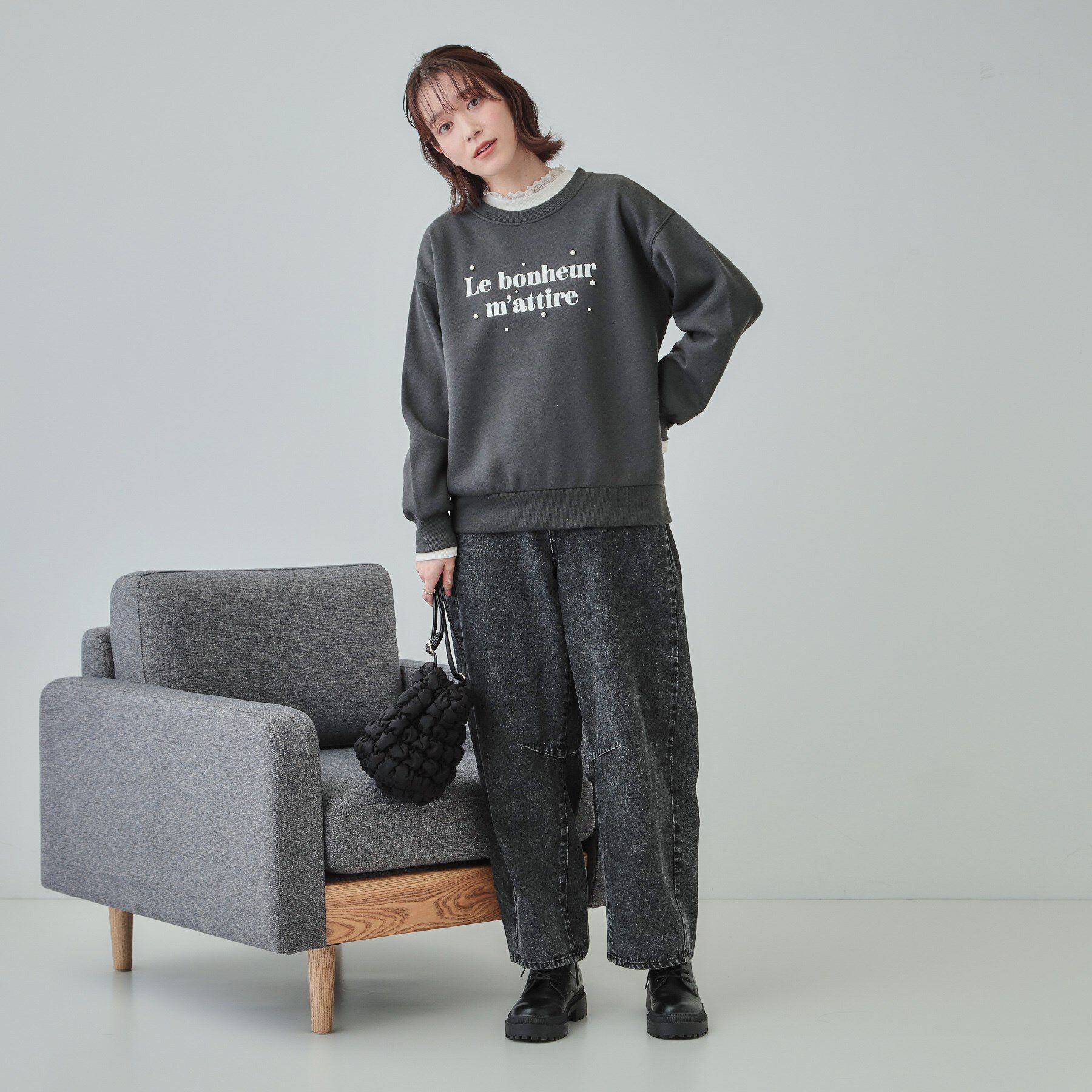 SHOO･LA･RUE「【S-LL】衿レースハイネックリブトップス」|Tシャツ・カットソー|