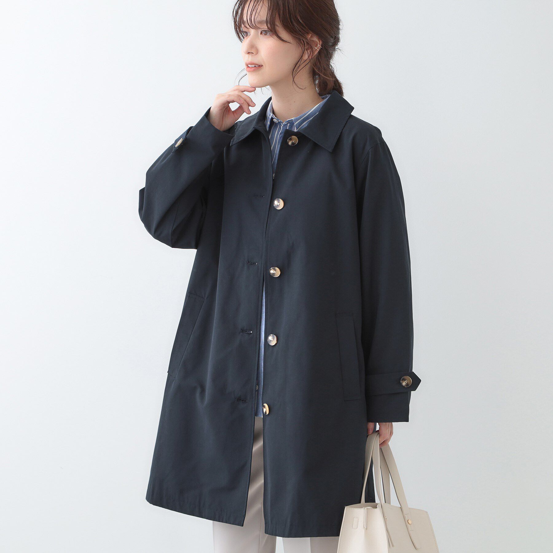 SHOO･LA･RUE「【S-LL/撥水/防花粉】オンにもオフにも ステンカラーコート」|ステンカラーコート|ネイビー(094)