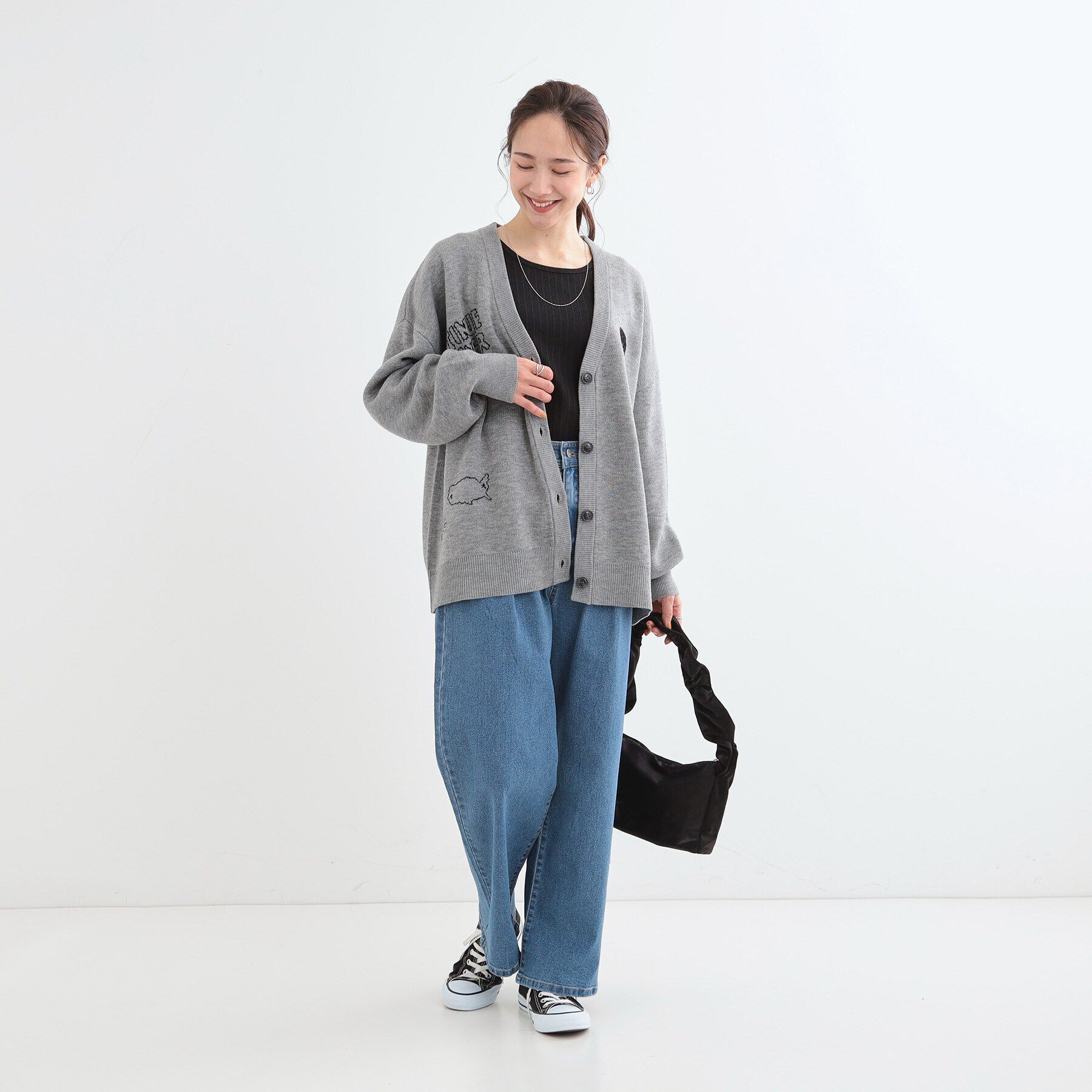 SHOO･LA･RUE「【S-LL/体型カバー】刺繍アソート Vネック ゆるニットカーディガン」|カーディガン|