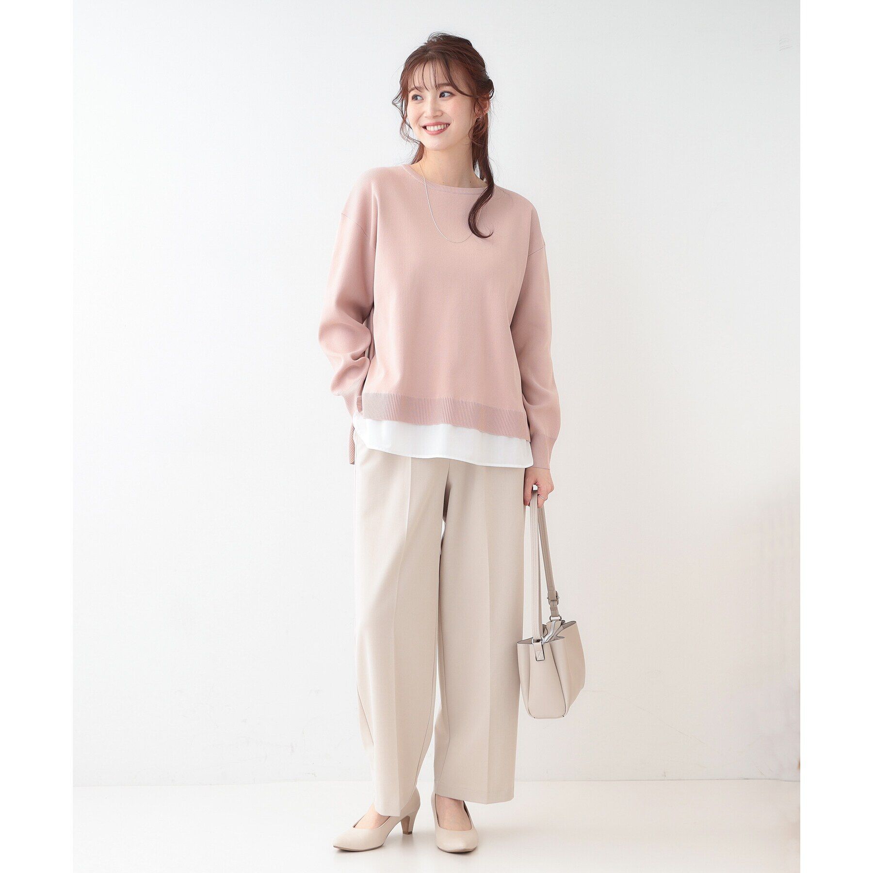 SHOO･LA･RUE「【洗える/S-LL】脚のラインを拾いにくい センタープレス タックワイドパンツ」|その他|