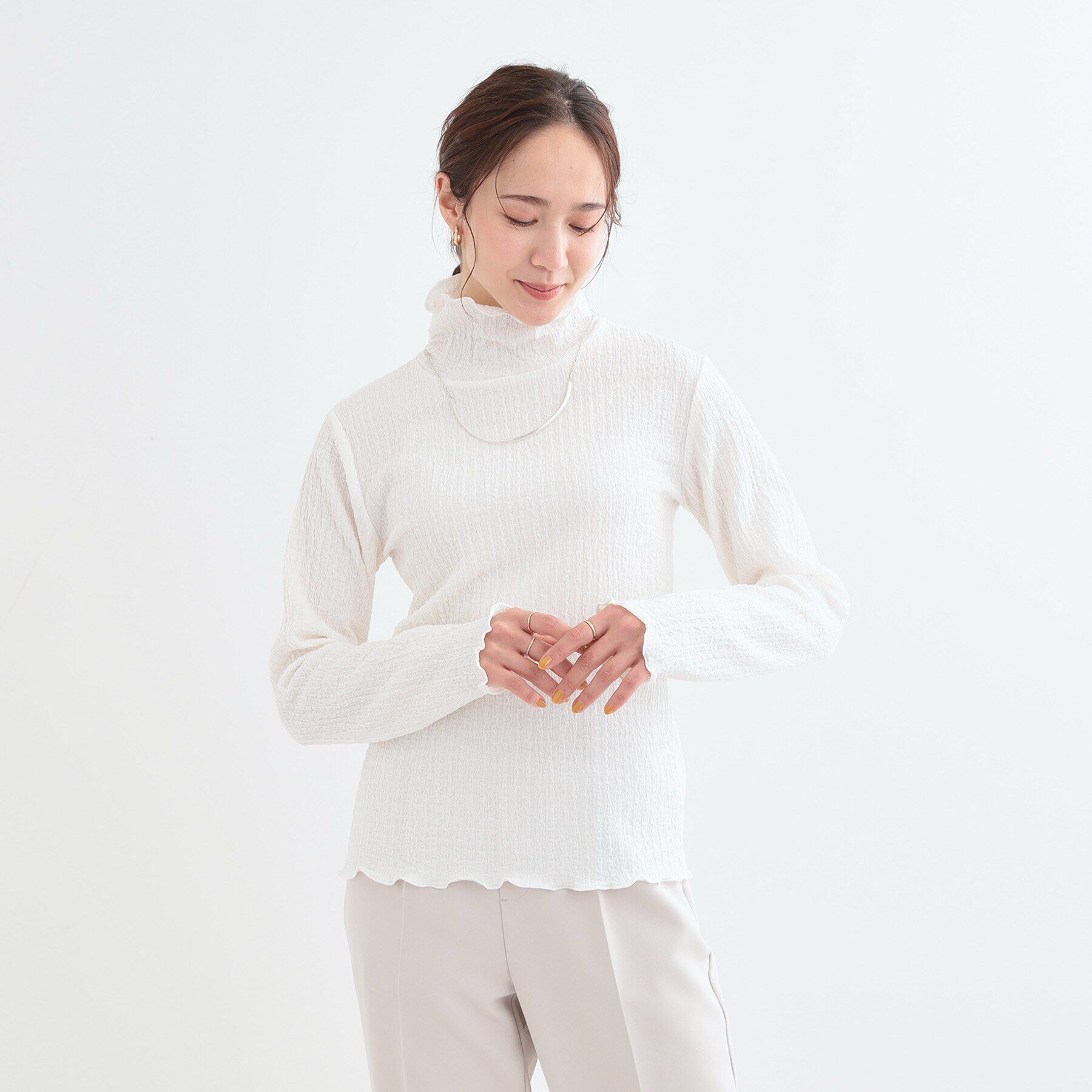 SHOO･LA･RUE「【洗える/S-LL】レイヤードスタイルに ふくれシャーリングネックインナー」|Tシャツ・カットソー|