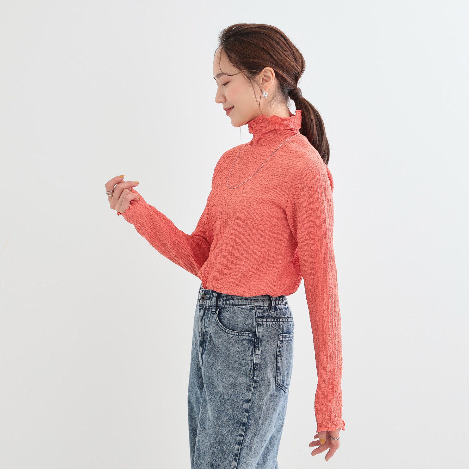 SHOO･LA･RUE「【洗える/S-LL】レイヤードスタイルに ふくれシャーリングネックインナー」|Tシャツ・カットソー|