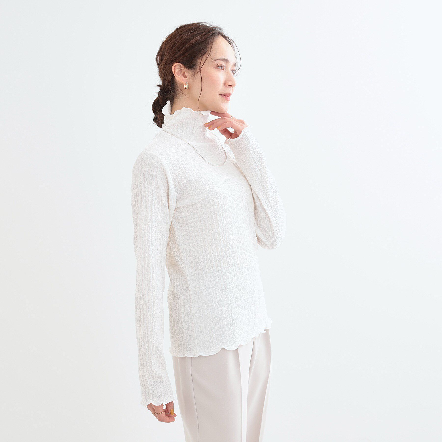 SHOO･LA･RUE「【洗える/S-LL】レイヤードスタイルに ふくれシャーリングネックインナー」|Tシャツ・カットソー|