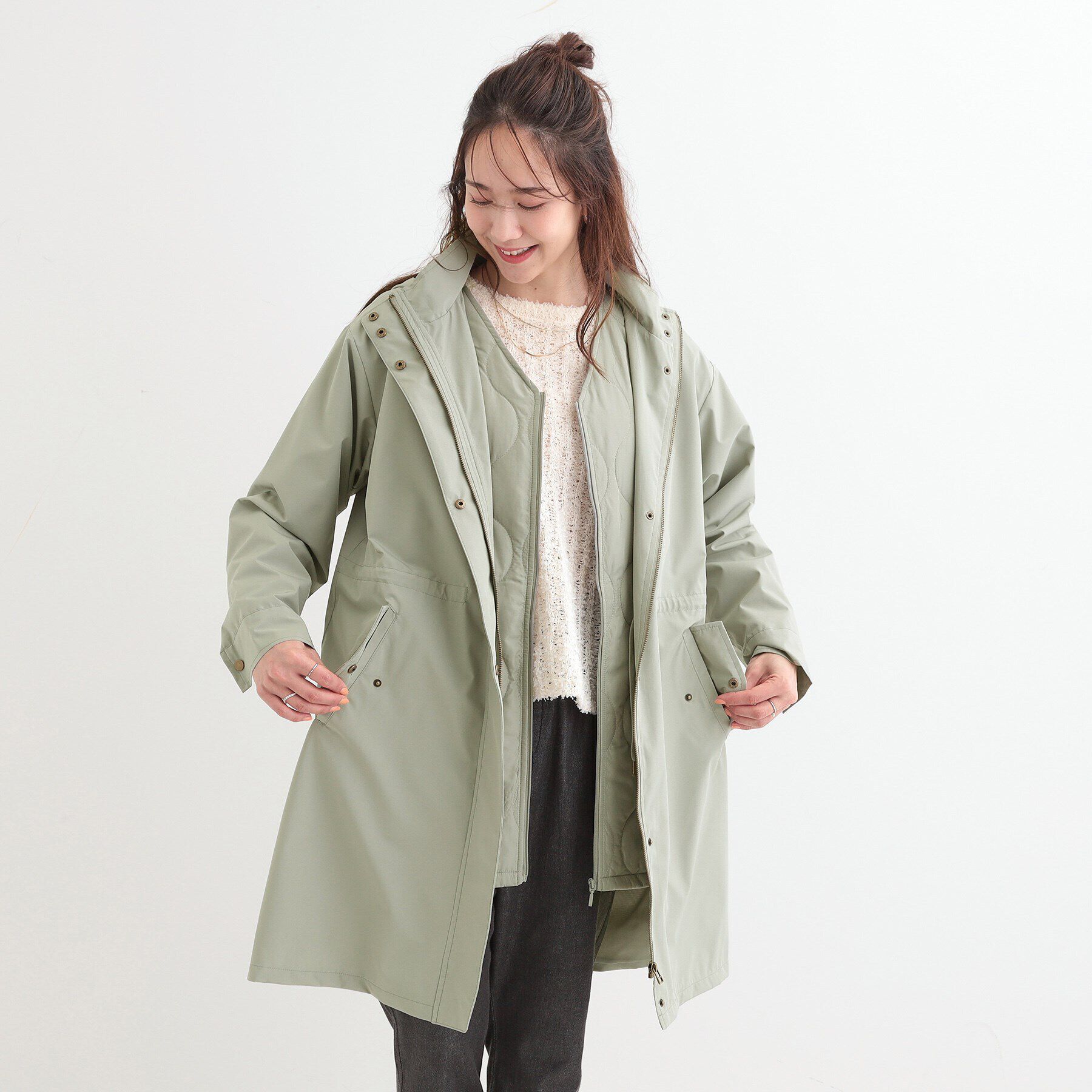 SHOO･LA･RUE「【撥水/防花粉/S-LL】ライナー付き ミリタリーフーデッドコート」|その他|