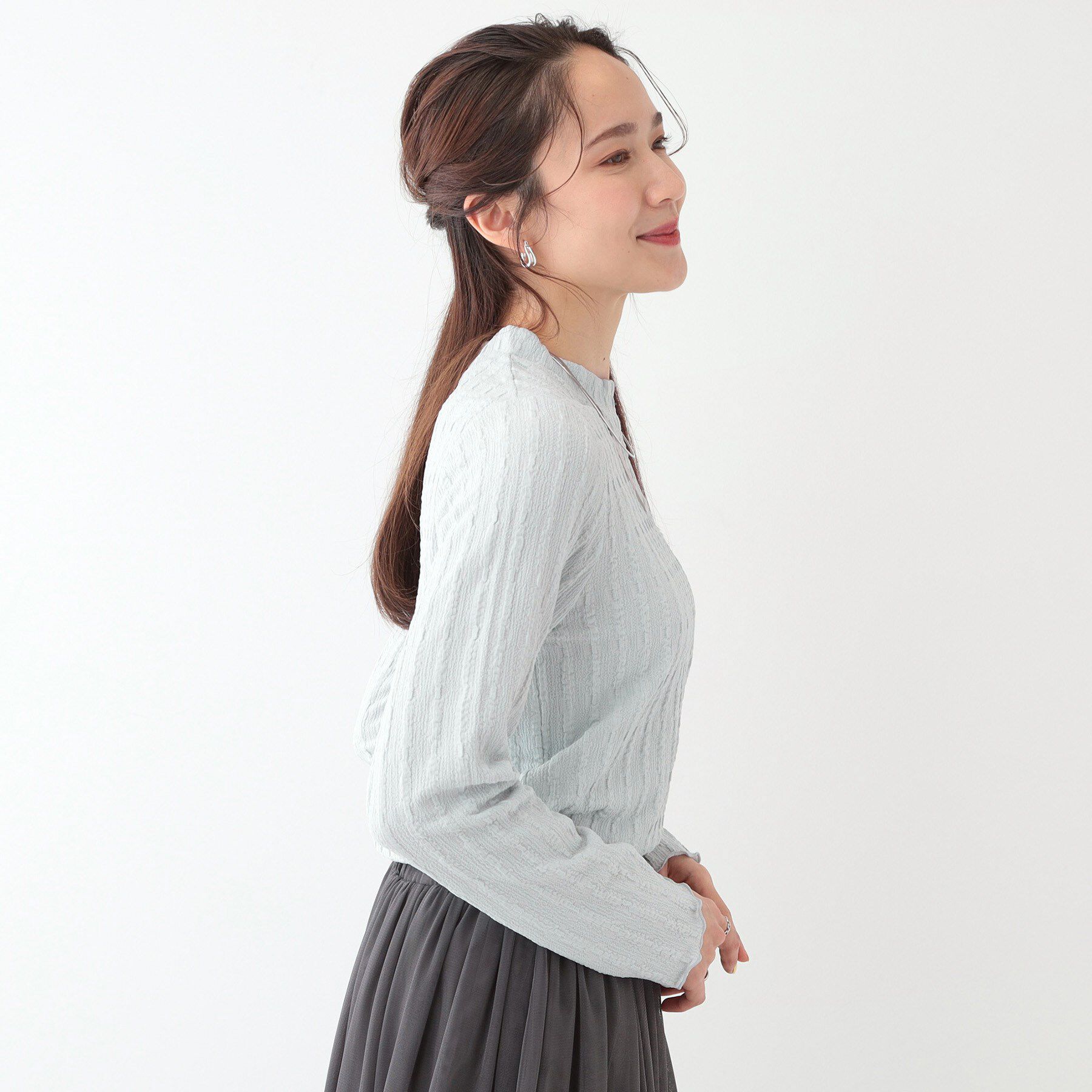 SHOO･LA･RUE「【S-LL】一枚でもインナーでも ふくれジャカード プチハイネックトップス」|Tシャツ・カットソー|