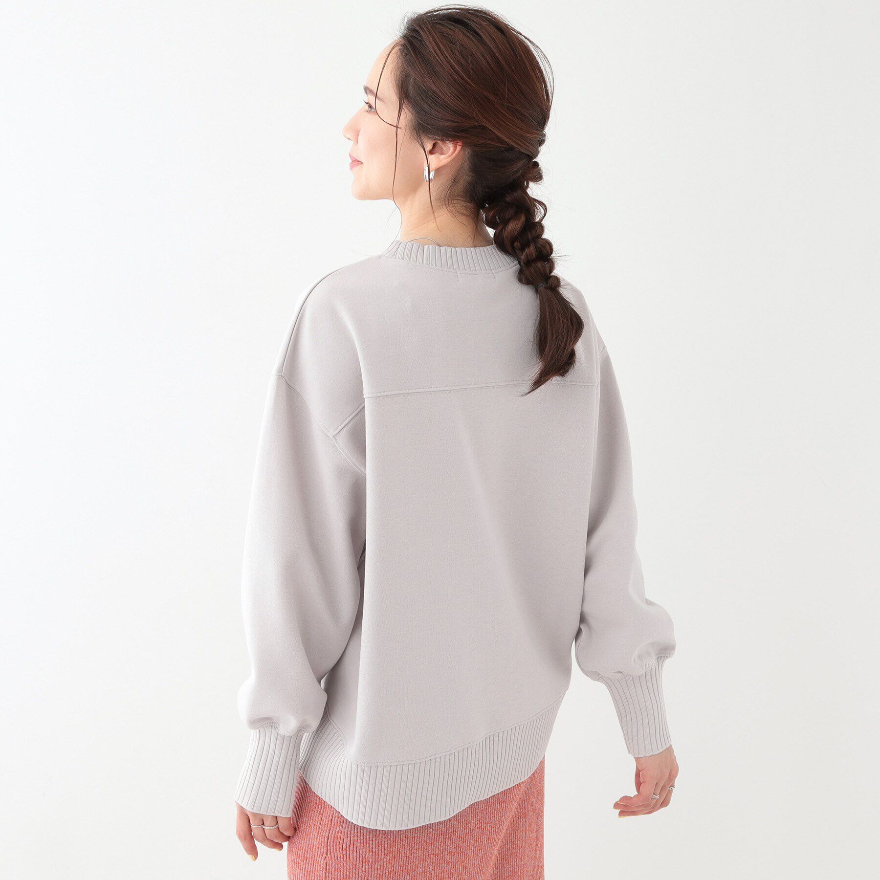 SHOO･LA･RUE「【洗える/S-LL】長めのリブでお袖すっきり 異素材トップス」|Tシャツ・カットソー|