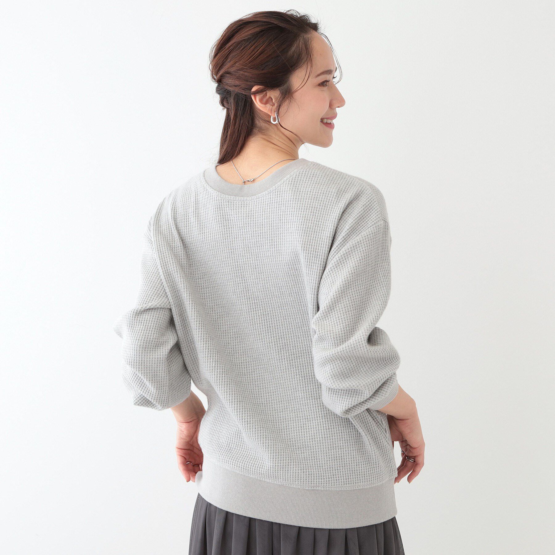 SHOO･LA･RUE「【洗える/S-LL/前後2WAY】きらっと光るラメが目を惹く ワッフルトップス」|Tシャツ・カットソー|