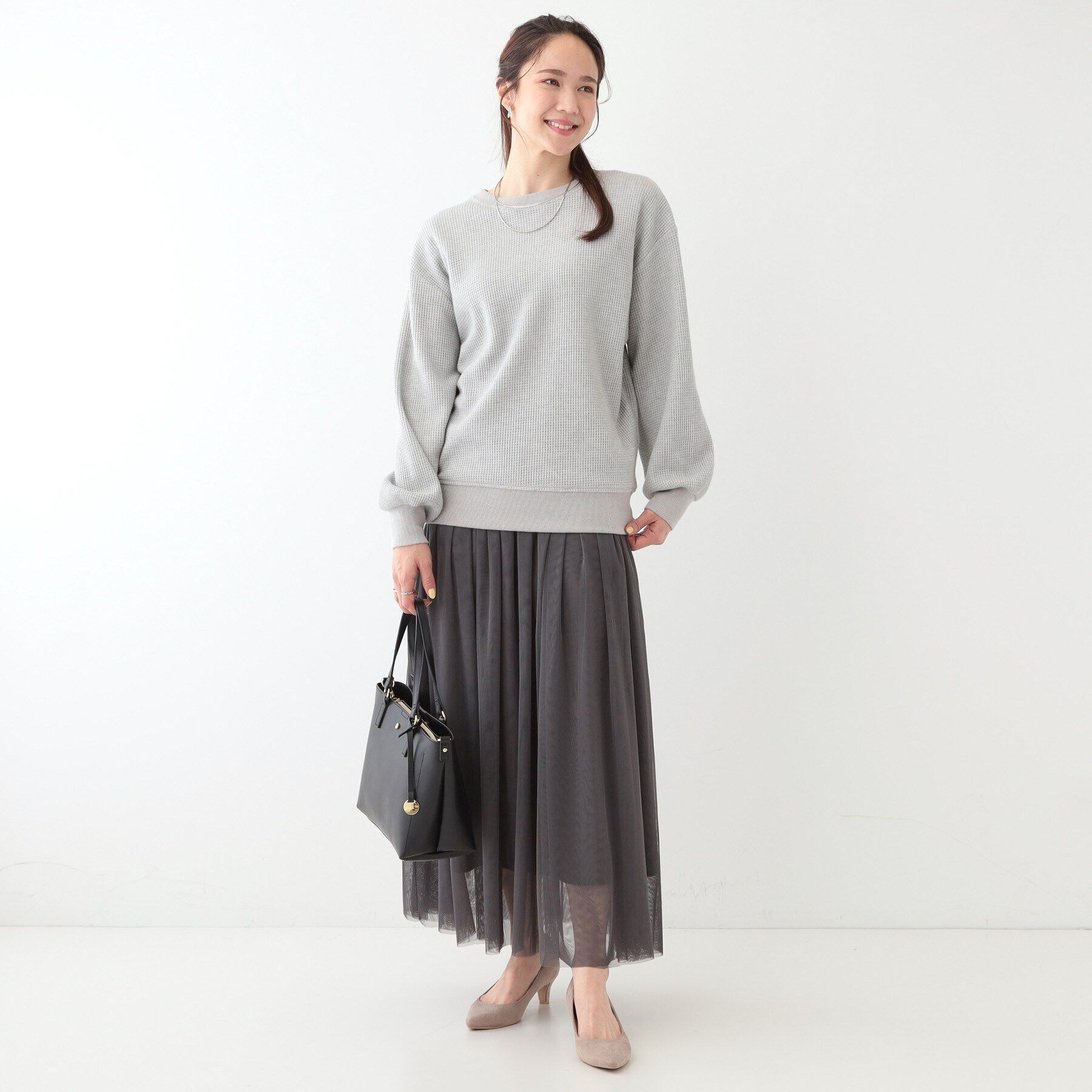 SHOO･LA･RUE「【洗える/S-LL/前後2WAY】きらっと光るラメが目を惹く ワッフルトップス」|Tシャツ・カットソー|