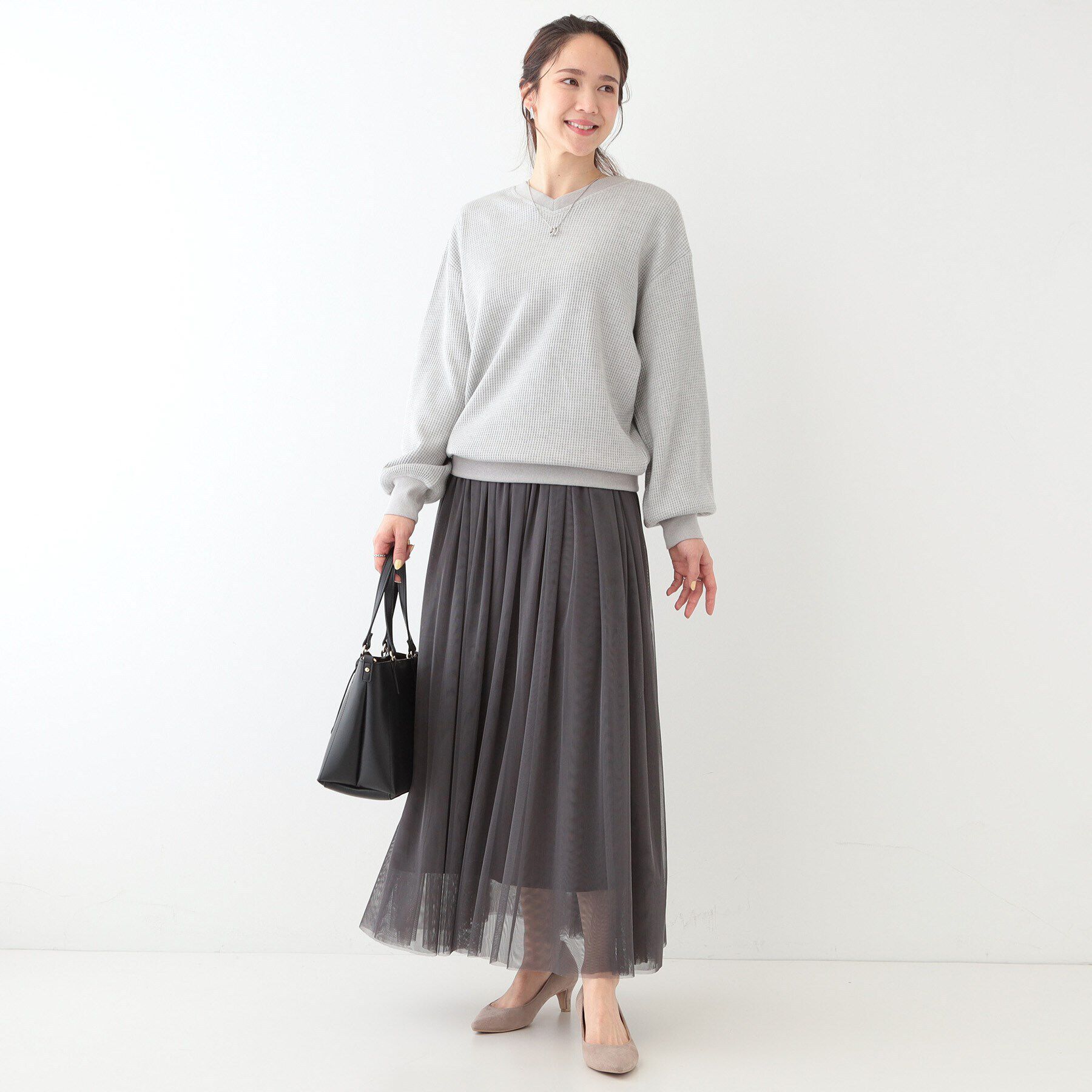 SHOO･LA･RUE「【洗える/S-LL/前後2WAY】きらっと光るラメが目を惹く ワッフルトップス」|Tシャツ・カットソー|