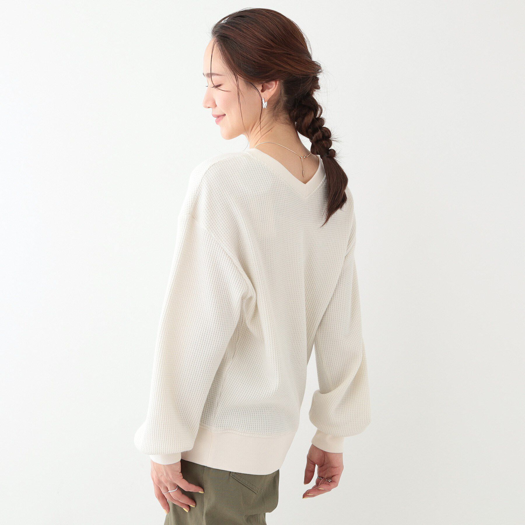 SHOO･LA･RUE「【洗える/S-LL/前後2WAY】きらっと光るラメが目を惹く ワッフルトップス」|Tシャツ・カットソー|