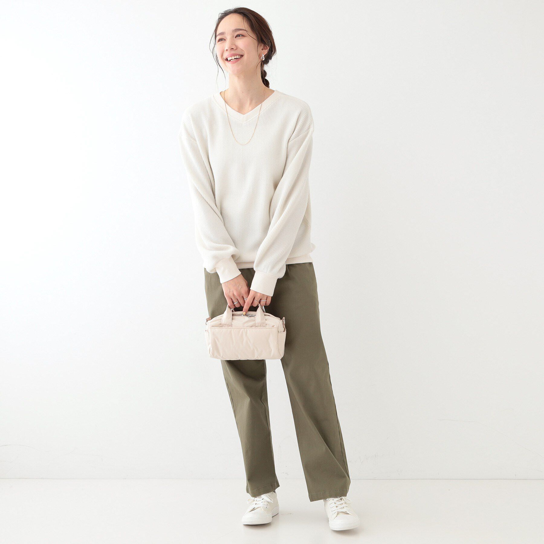SHOO･LA･RUE「【洗える/S-LL/前後2WAY】きらっと光るラメが目を惹く ワッフルトップス」|Tシャツ・カットソー|