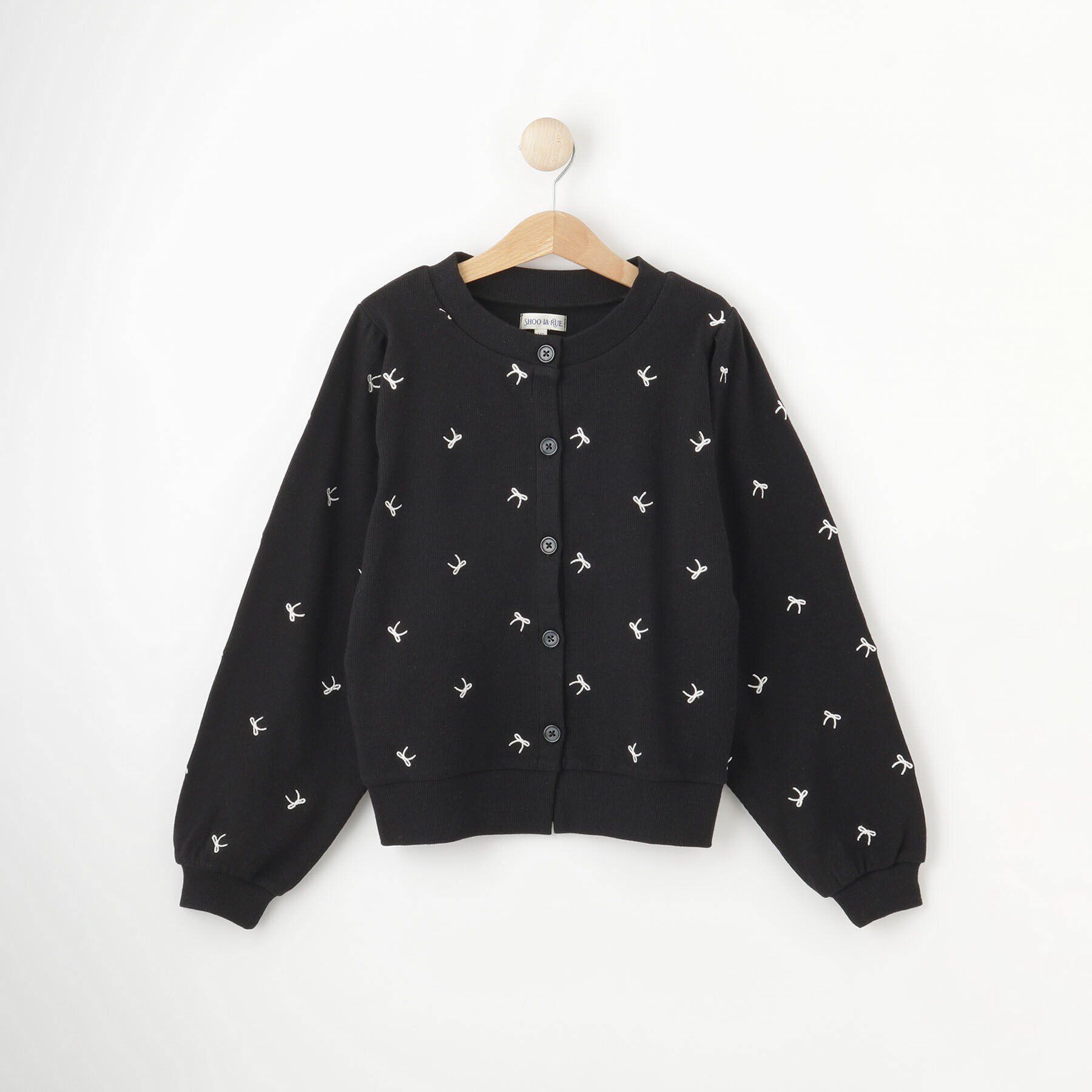 SHOO･LA･RUE「【130-150cm】リボン刺繍カーディガン」|カーディガン|ブラック(019)