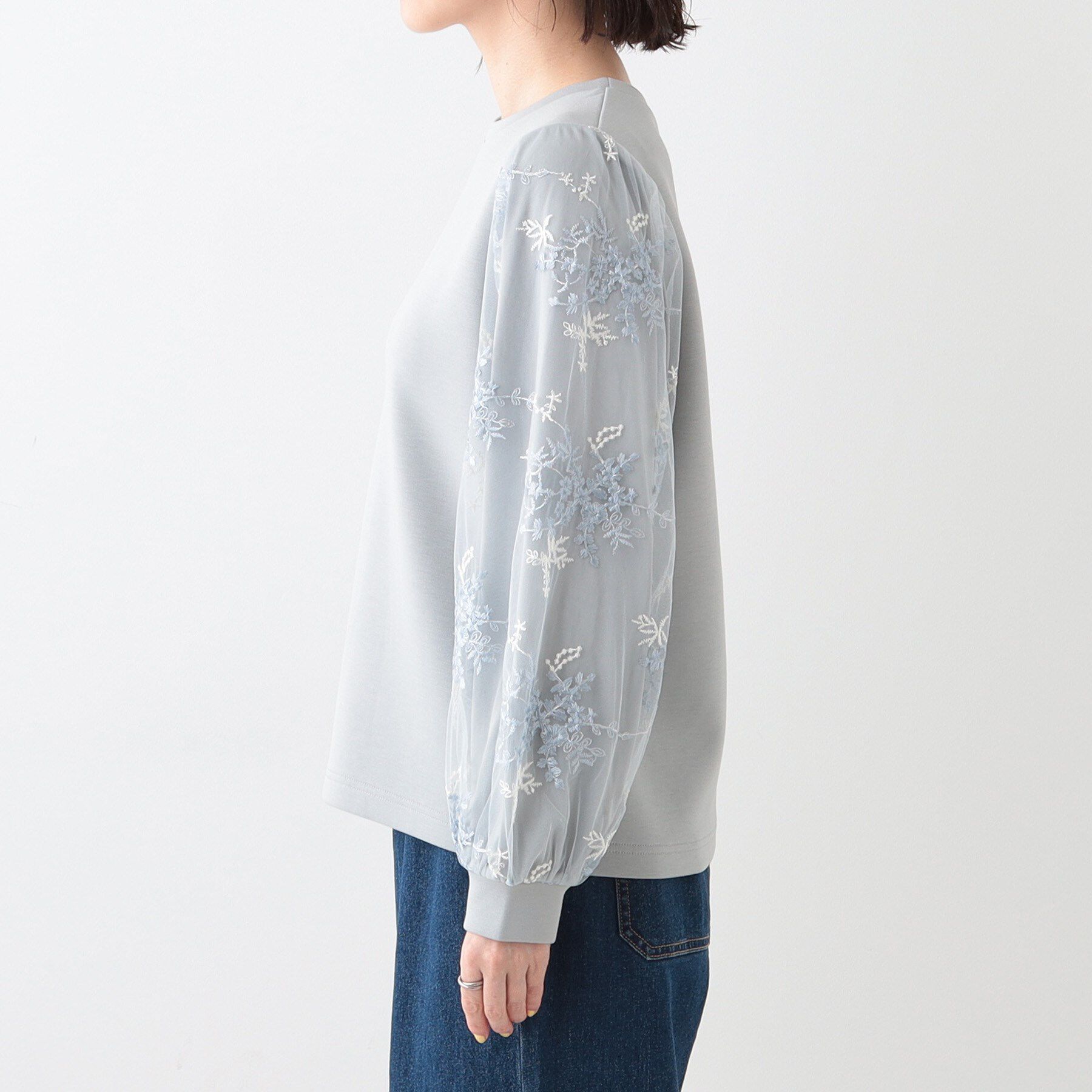SHOO･LA･RUE「大人上品 お袖チュール刺繍 切替トップス」|Tシャツ・カットソー|