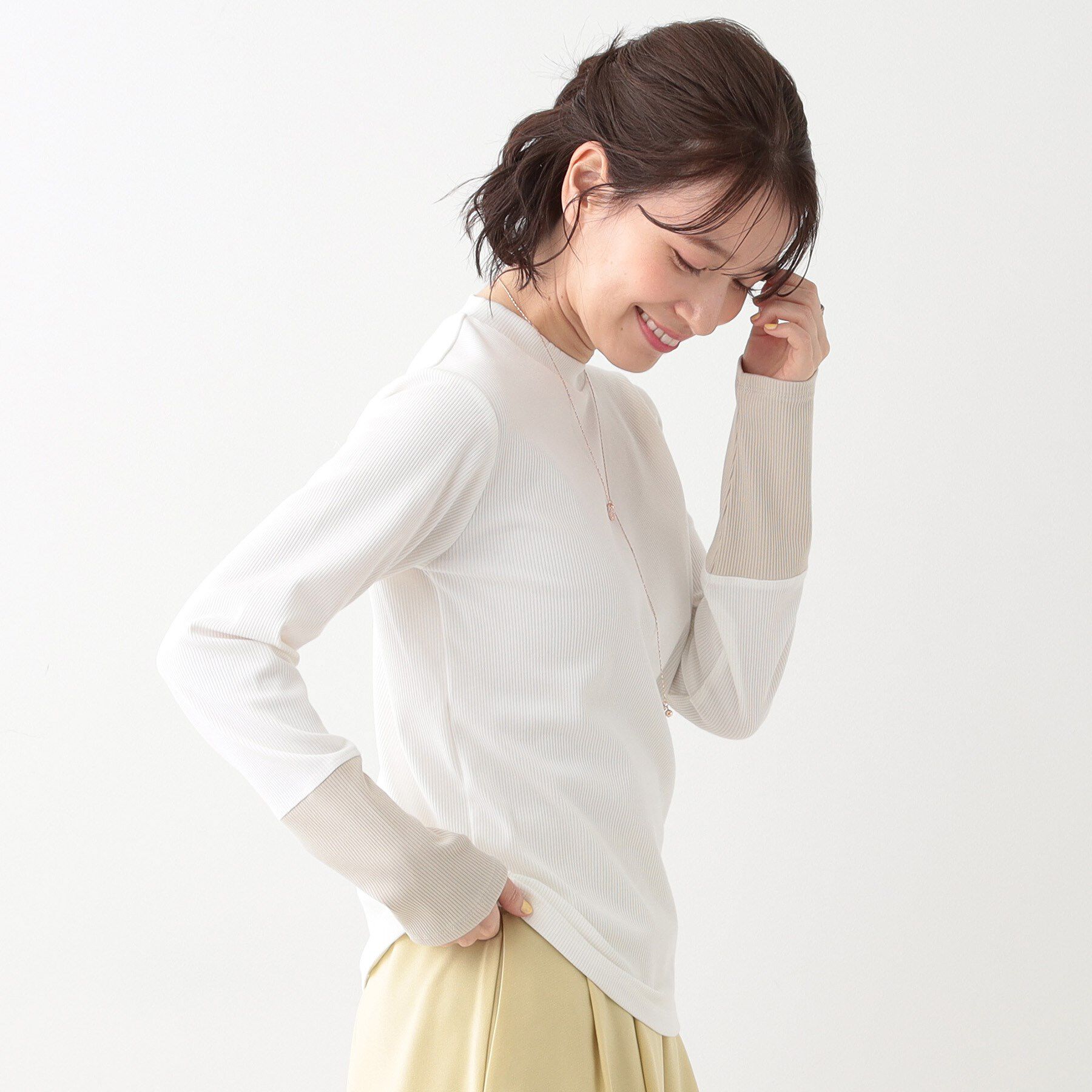 SHOO･LA･RUE「【S-LL】テレコ袖配色切り替えトップス」|Tシャツ・カットソー|