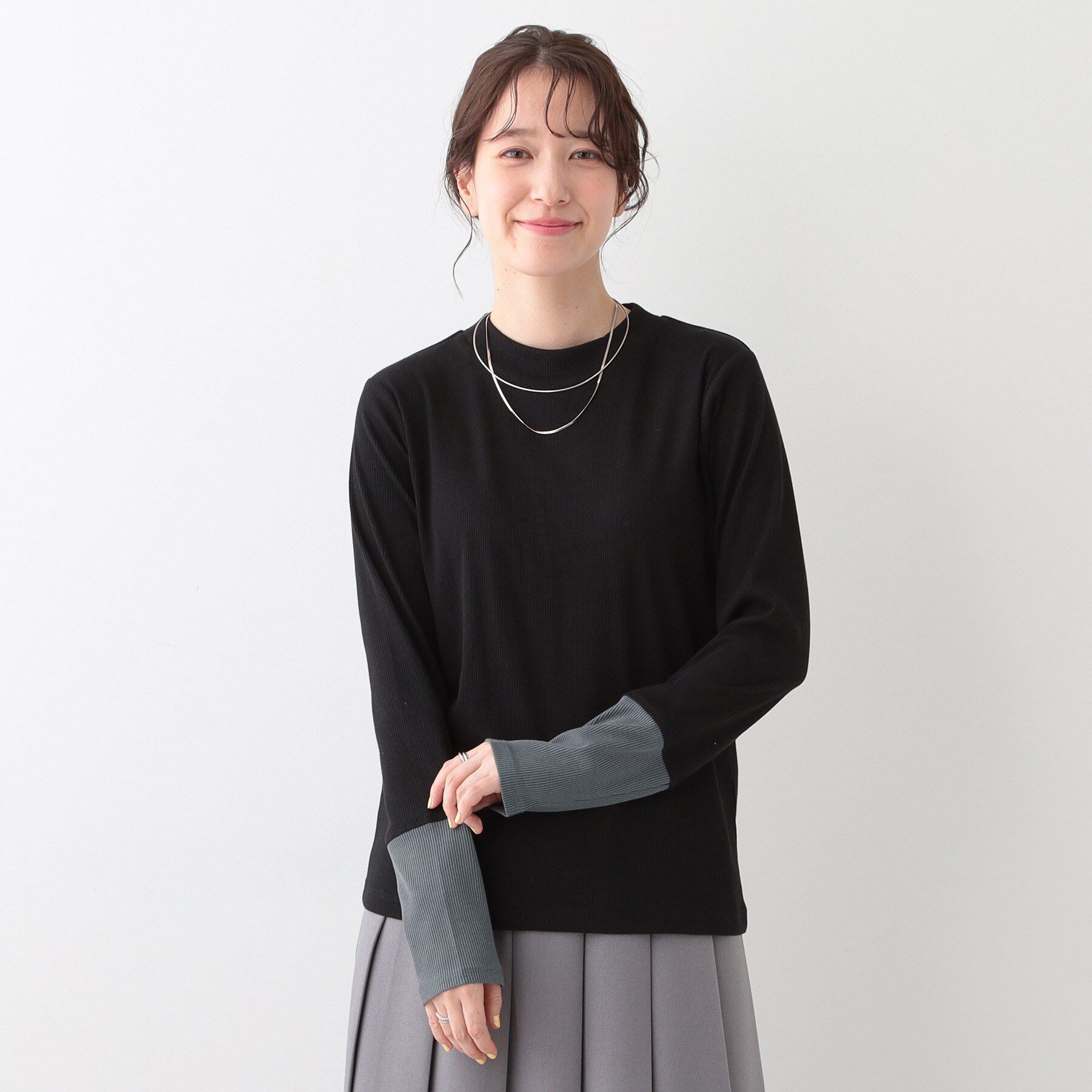 SHOO･LA･RUE「【S-LL】テレコ袖配色切り替えトップス」|Tシャツ・カットソー|