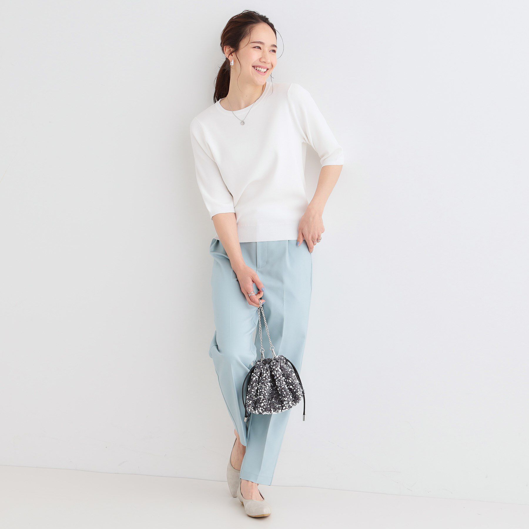 SHOO･LA･RUE「【高レビュー/洗える/S-LL】季節の変わり目から活躍 5分袖ニット」|ニット・セーター|