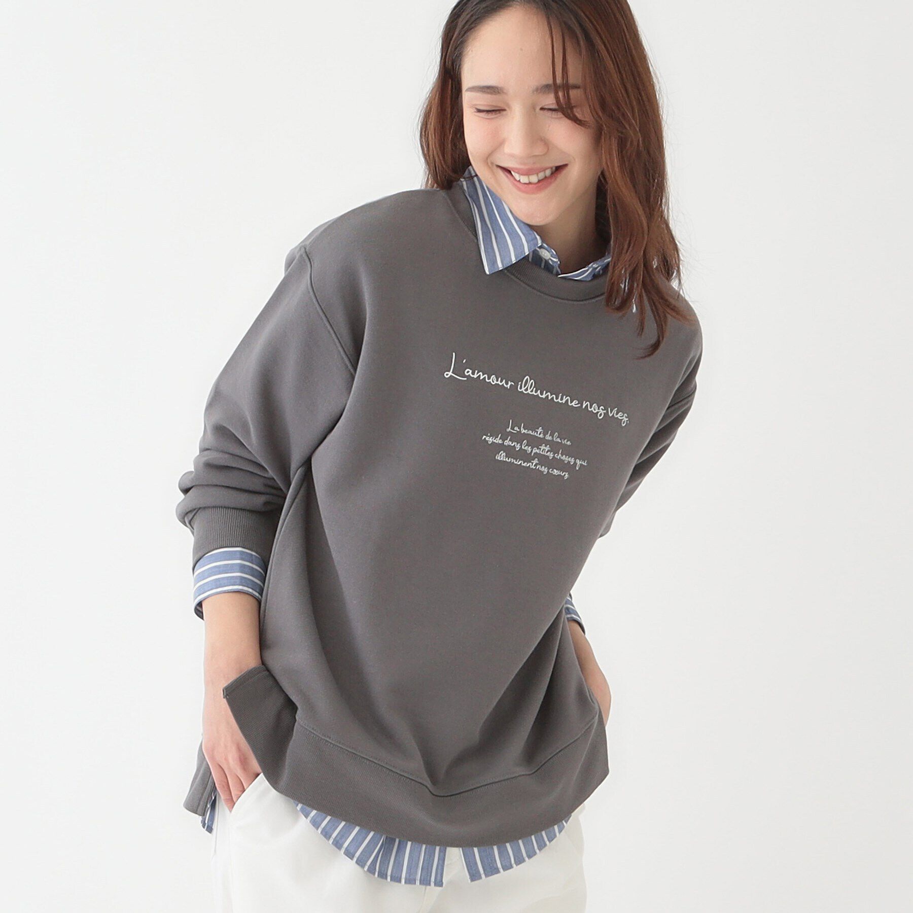 SHOO･LA･RUE「【洗える/S-LL】選べる3柄 グラフィックスウェット」|Tシャツ・カットソー|チャコールグレー(1