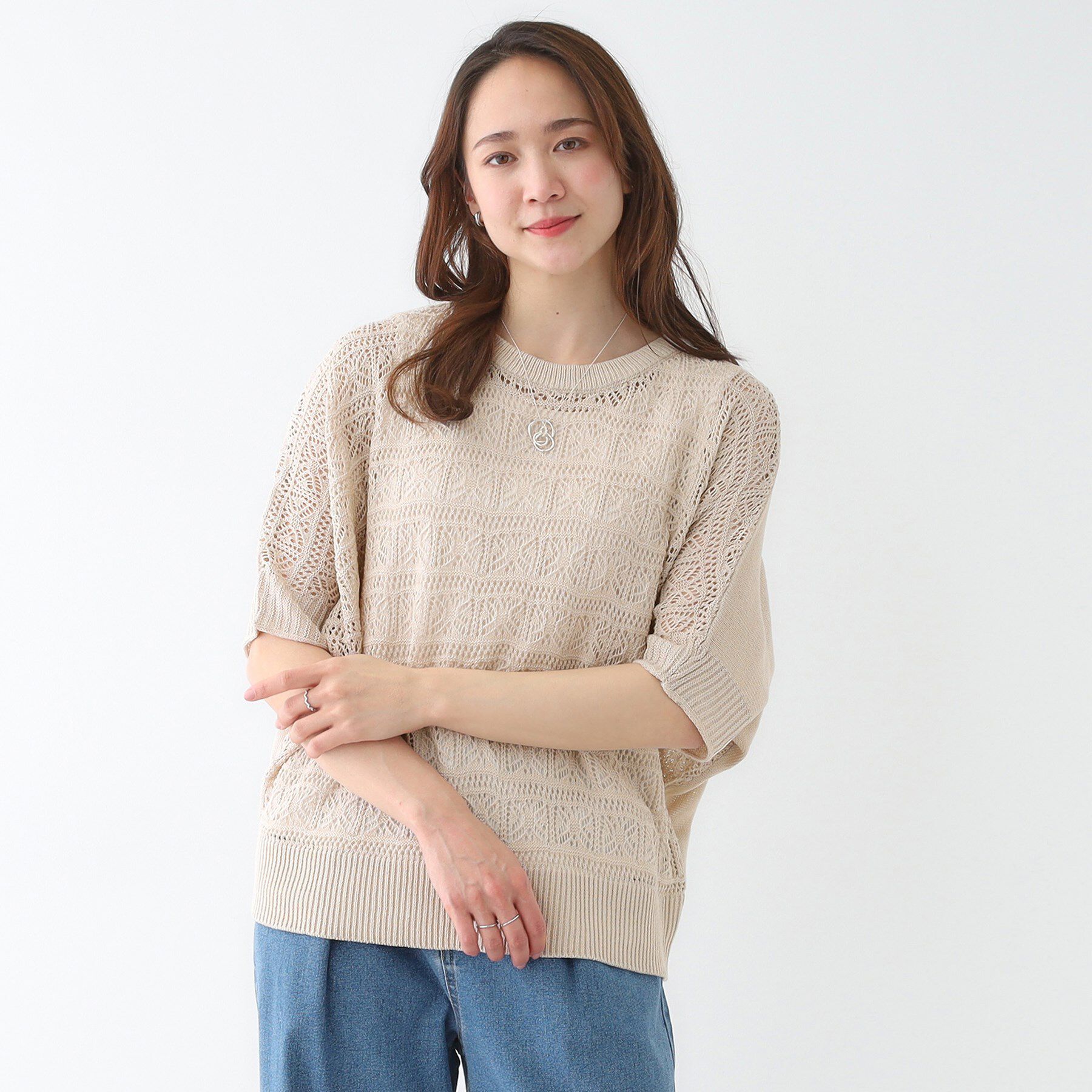 SHOO･LA･RUE「【洗える/S-LL/2点セット】着るだけでコーデが決まる 透かし柄ドルマンニット＋タンクトップ」|その他|