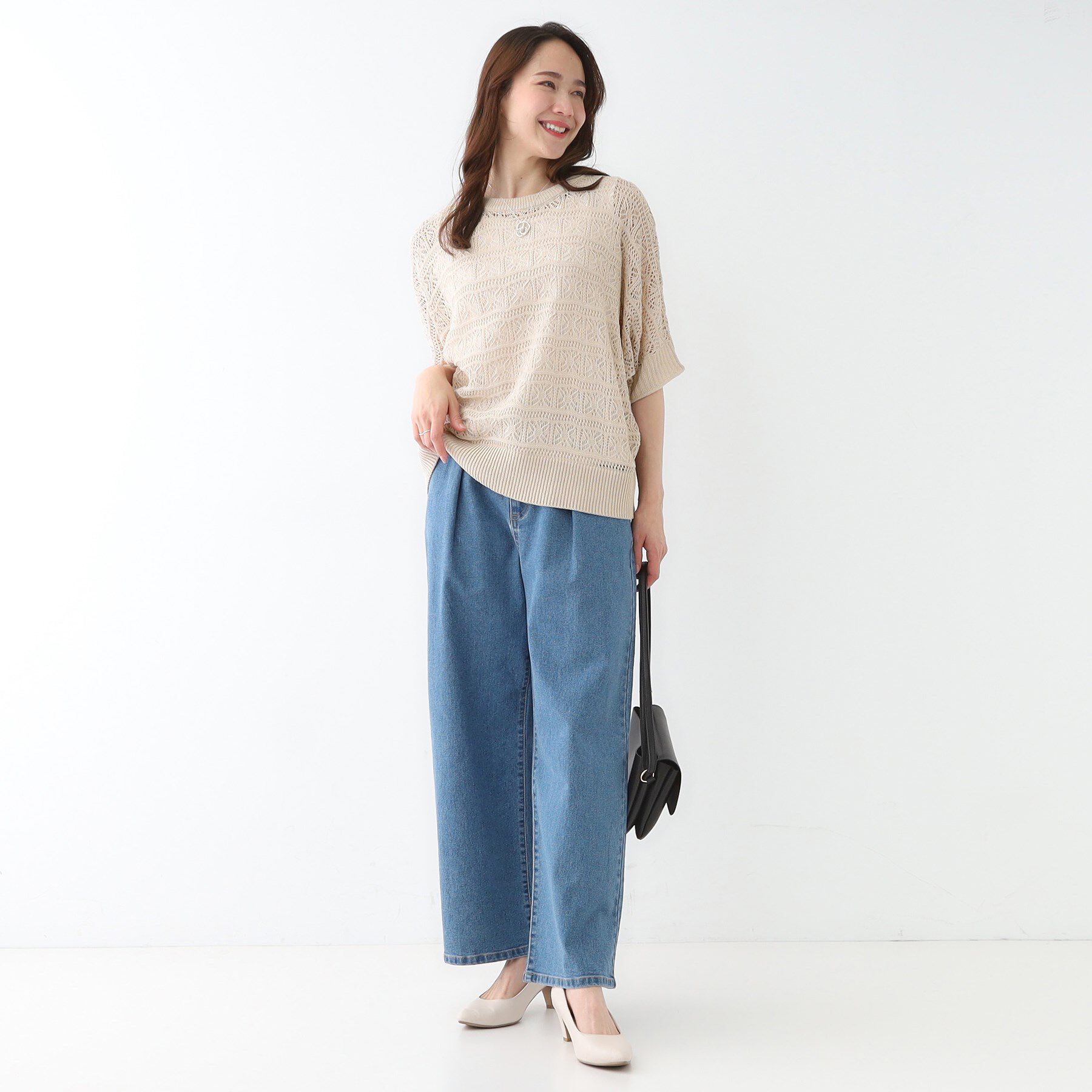 SHOO･LA･RUE「【洗える/S-LL/2点セット】着るだけでコーデが決まる 透かし柄ドルマンニット＋タンクトップ」|その他|