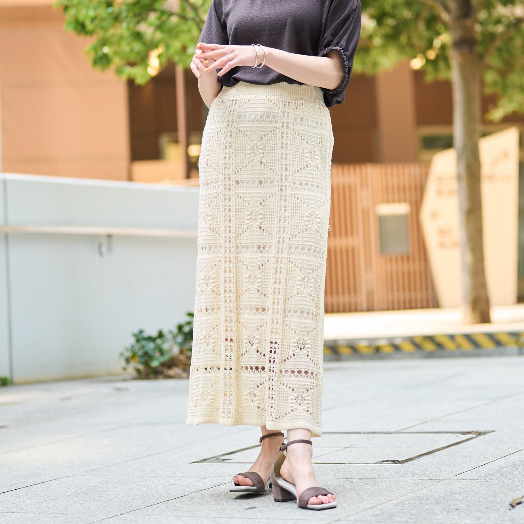 SHOO･LA･RUE「かぎ針風パッチワークが大人かわいいニットスカート」|スカート|