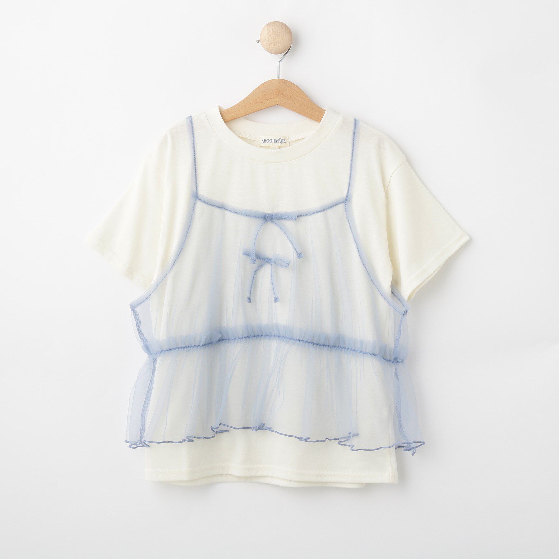 SHOO･LA･RUE「【130-150cm】チュールキャミドッキングTシャツ」|Tシャツ・カットソー|ブルー(091)