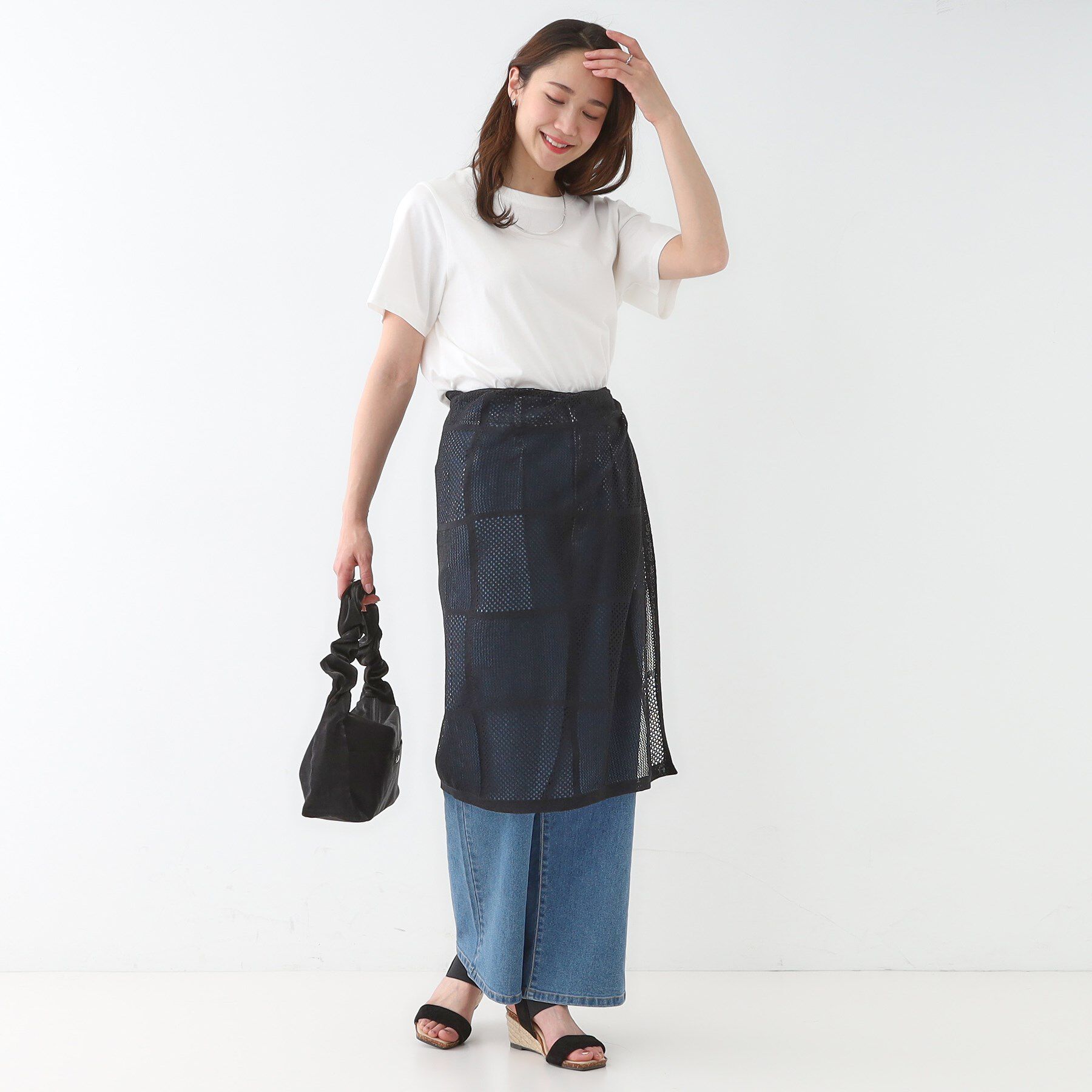 SHOO･LA･RUE「パッチワーク風ニット 巻きスカート」|スカート|