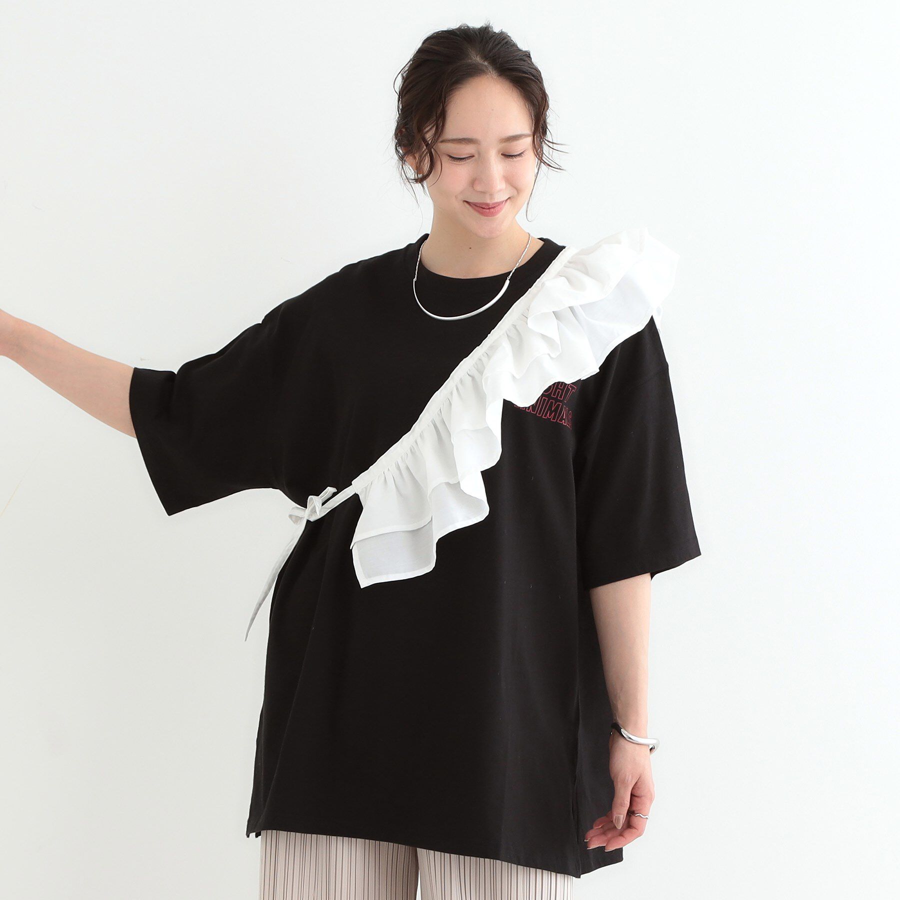 SHOO･LA･RUE「【3WAY】フリルサッシュ付きバンドカラーシャツ」|シャツ・ブラウス|