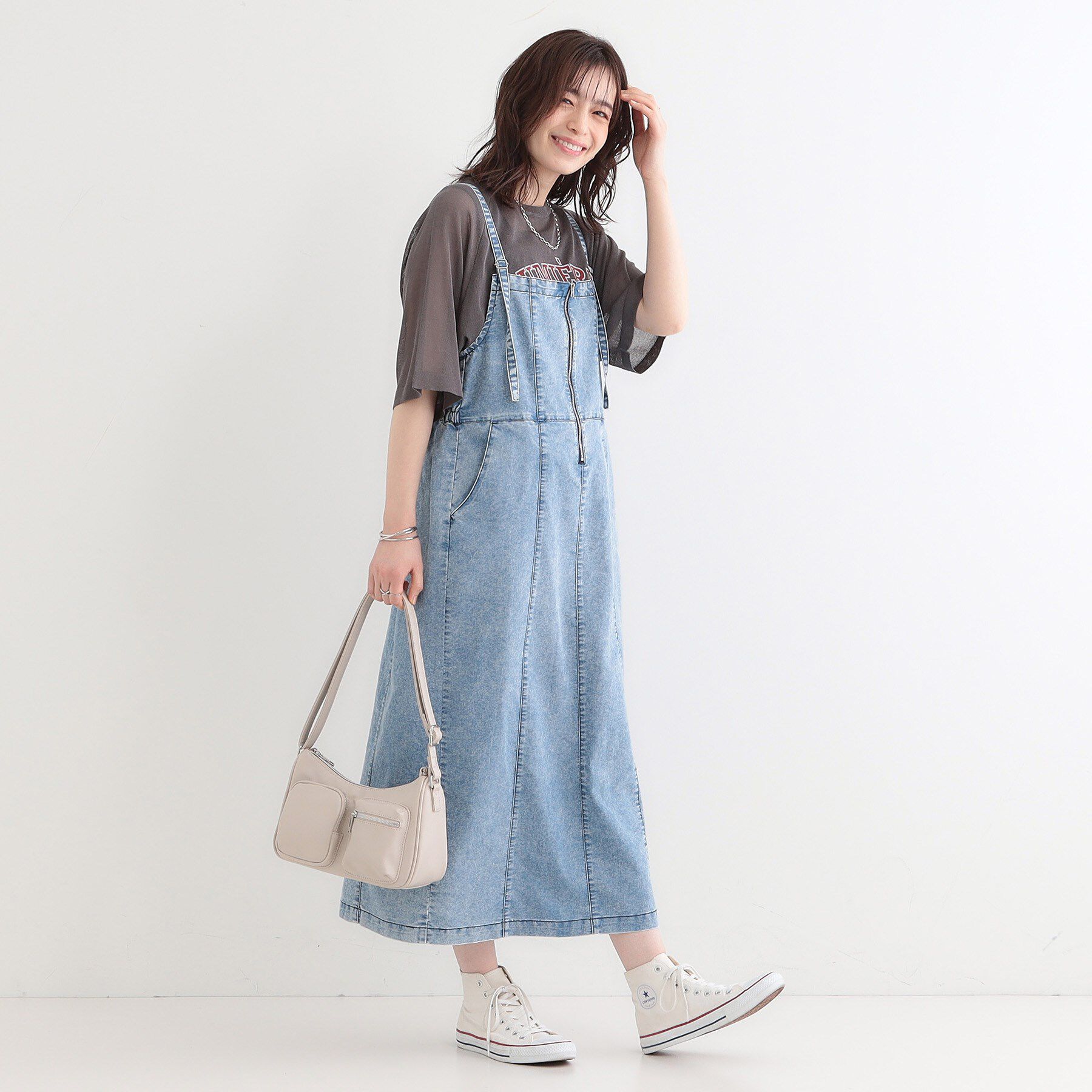 SHOO･LA･RUE「【S-LL/セットアップ可】ライトオンスデニム ZIPキャミワンピース」|ワンピース|