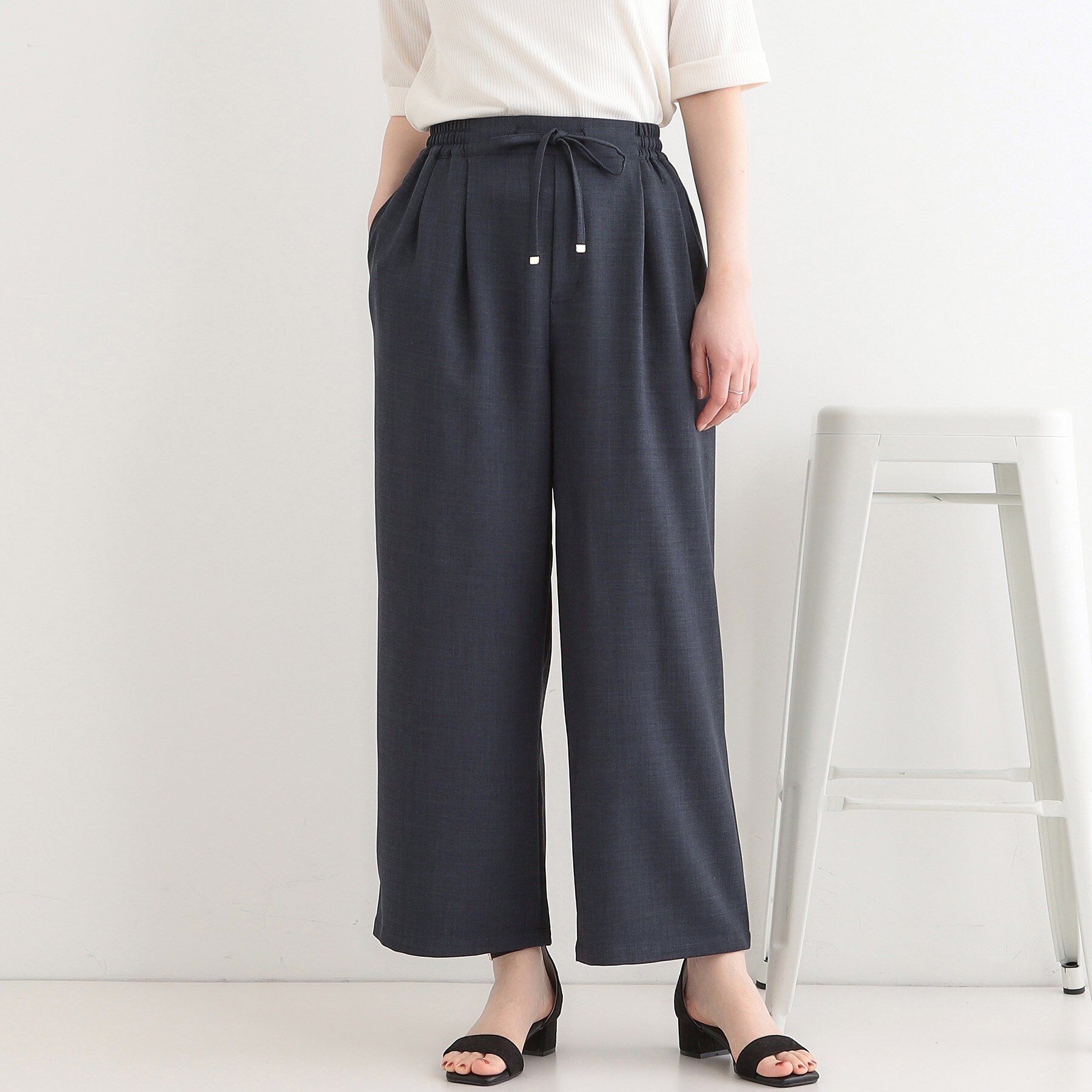 SHOO･LA･RUE「【セットアップ可】麻調イージーワイドパンツ」|その他|ネイビー(094)