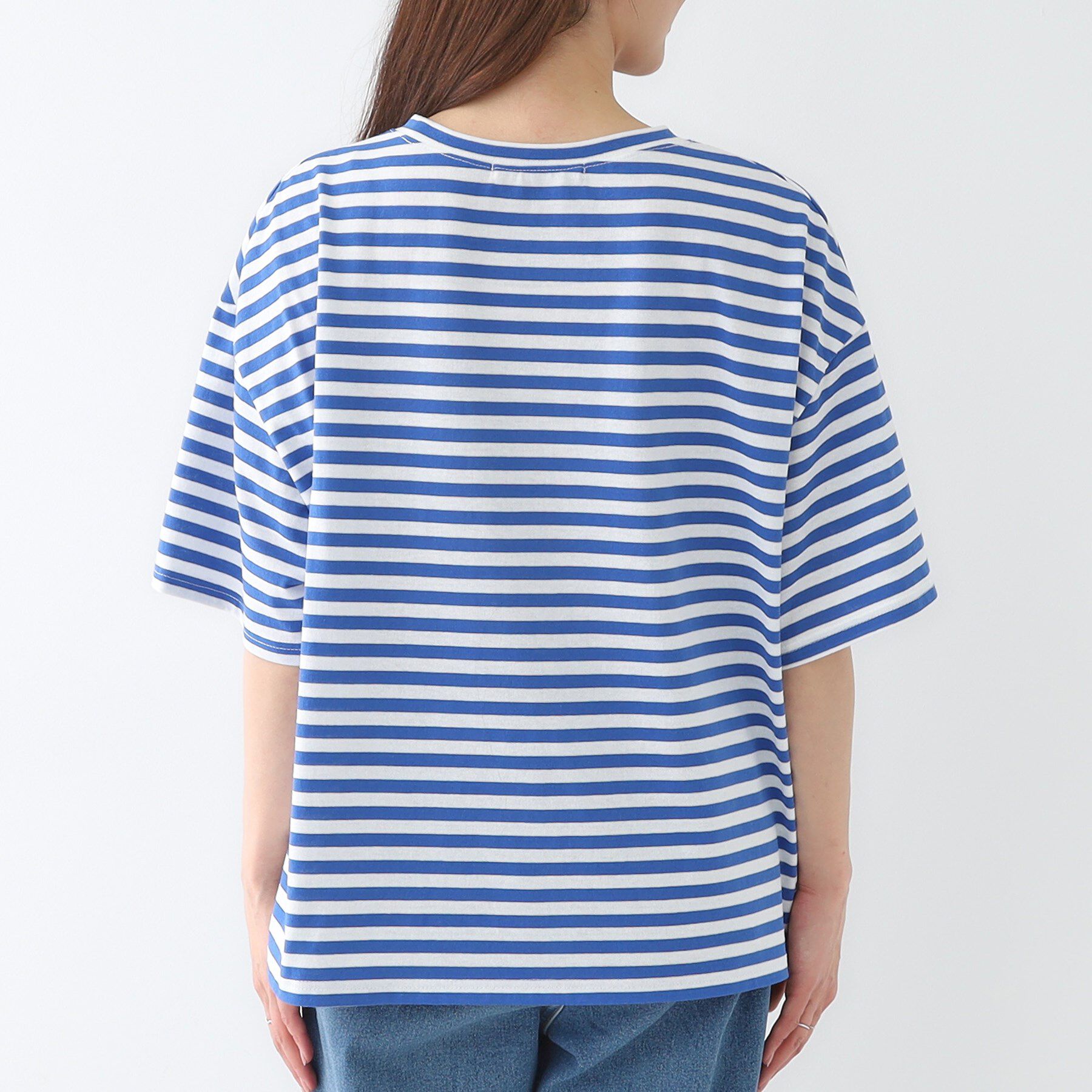 SHOO･LA･RUE「【洗える/S-LL】ハーフスリーブボーダーカットソー」|Tシャツ・カットソー|