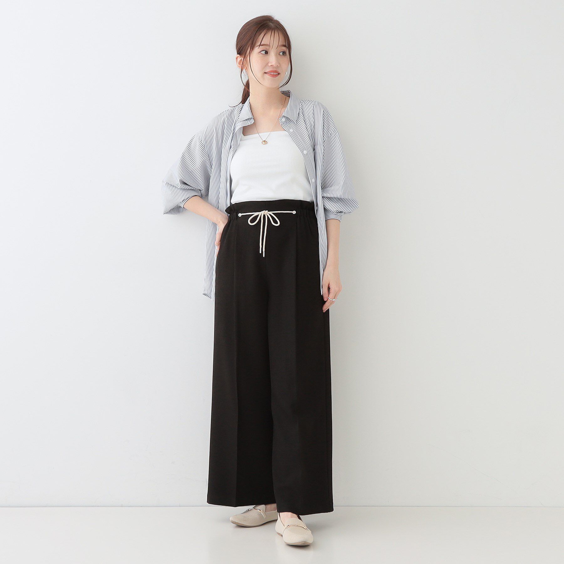 SHOO･LA･RUE「【S-LL】きれいにスタイルアップ ロープ紐使いワイドパンツ」|その他|