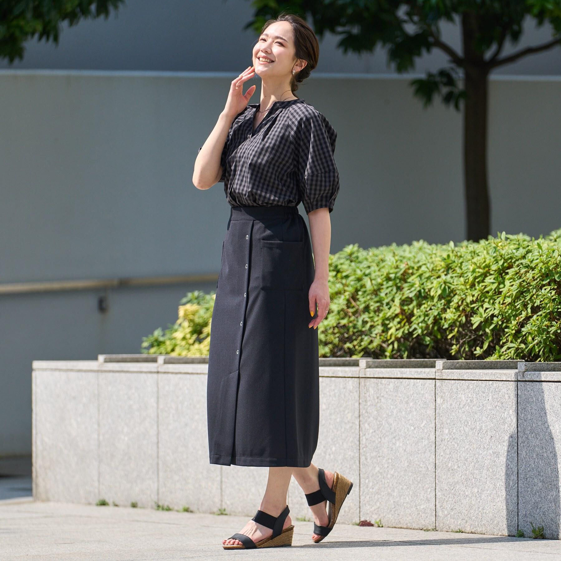 SHOO･LA･RUE「【洗える/S-LL】洗濯後しわになりにくい 5分袖スキッパーブラウス」|シャツ・ブラウス|