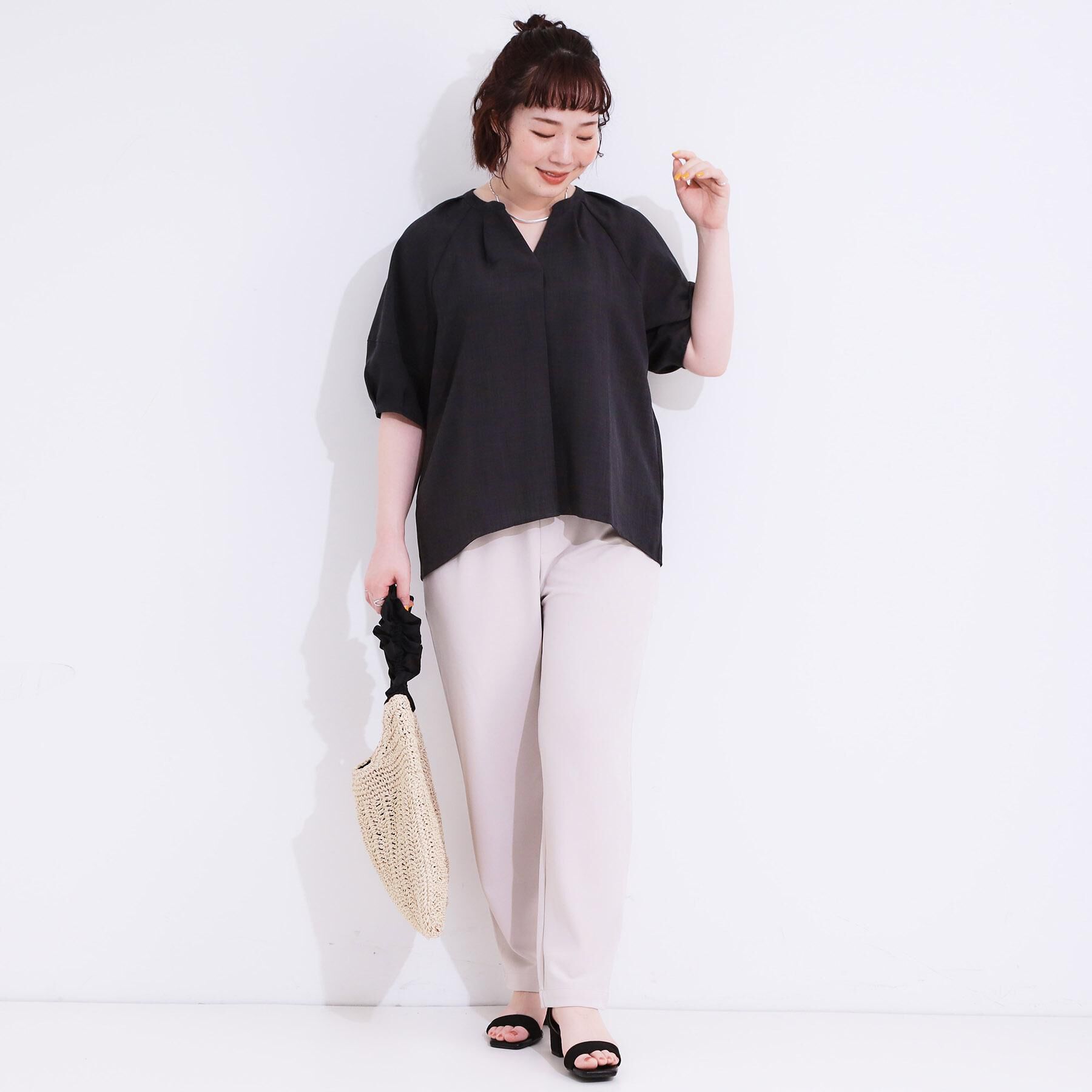 SHOO･LA･RUE「【洗える/S-LL】洗濯後しわになりにくい 5分袖スキッパーブラウス」|シャツ・ブラウス|