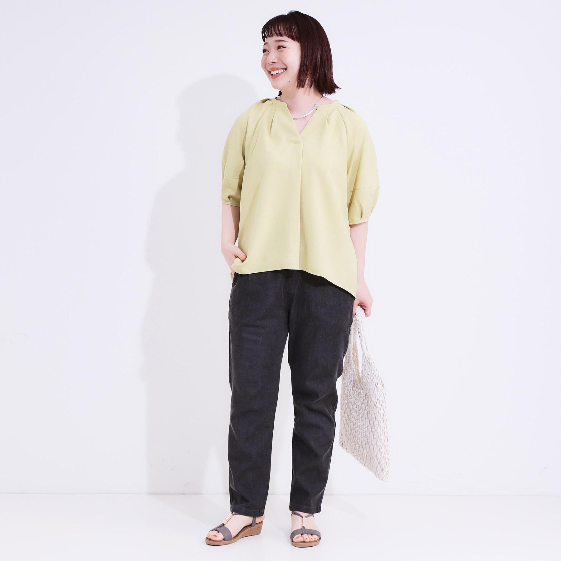 SHOO･LA･RUE「【洗える/S-LL】洗濯後しわになりにくい 5分袖スキッパーブラウス」|シャツ・ブラウス|