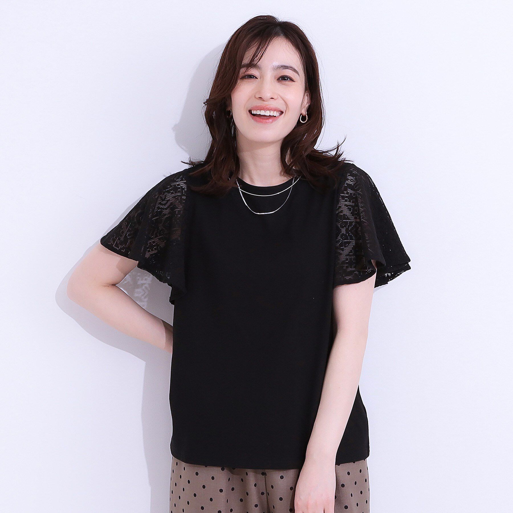 SHOO･LA･RUE「【S-LL】大人の上品コーデに お袖レース切り替えトップス」|Tシャツ・カットソー|