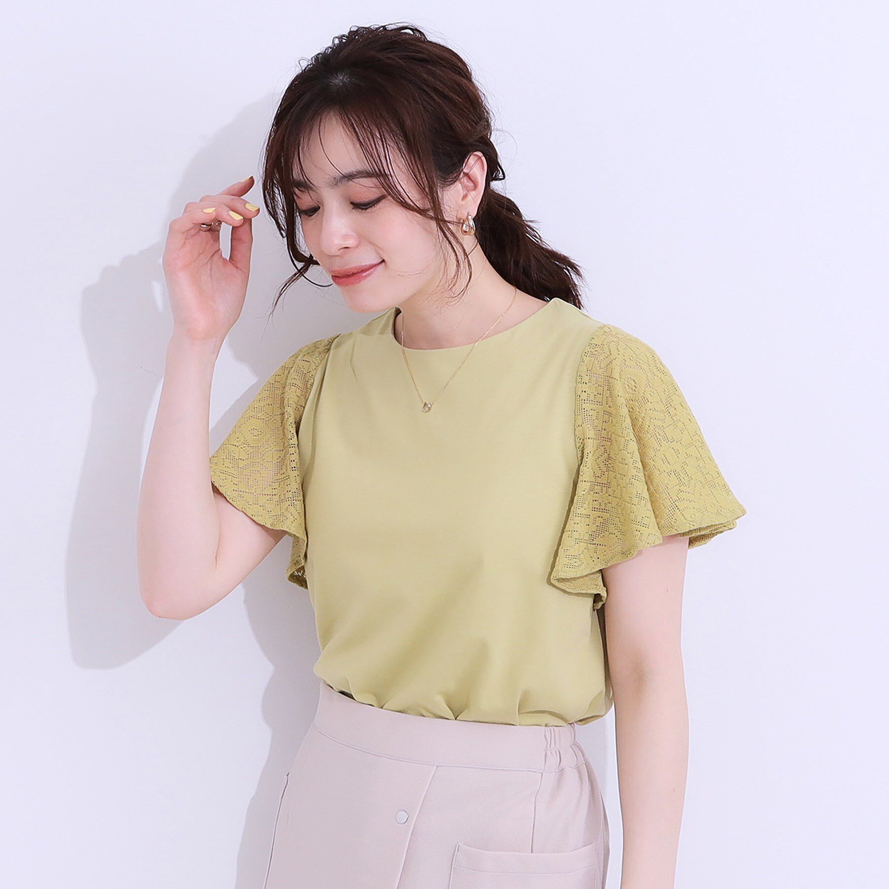 SHOO･LA･RUE「【S-LL】大人の上品コーデに お袖レース切り替えトップス」|Tシャツ・カットソー|
