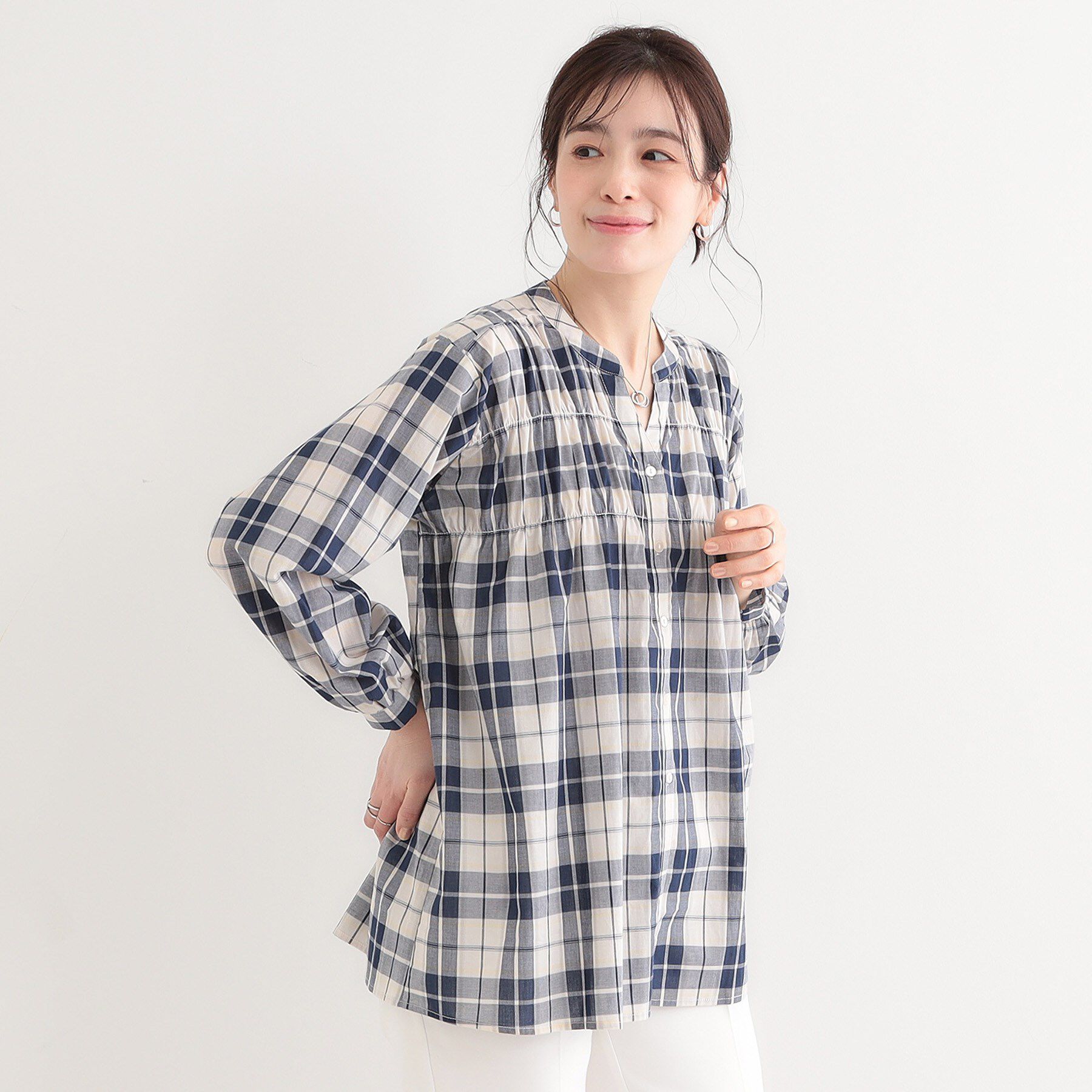 SHOO･LA･RUE「【S-LL】チェック柄シャーリングシャツ」|シャツ・ブラウス|